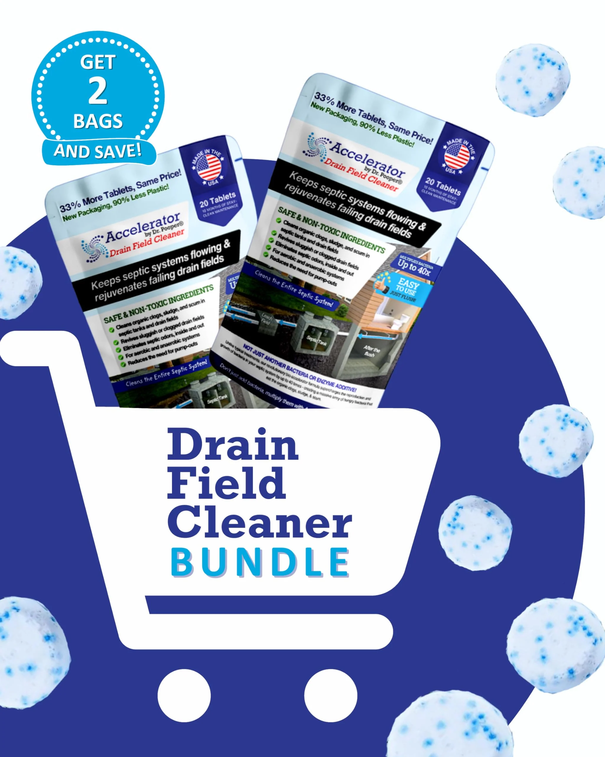 2-Pack Value BUNDLE of Drain Field Cleaner Tablets by Dr Pooper. Clears Septic Tanks and Drain Fields of Tough Clogs, Scum, Sludge AND Eliminates Odors FAST - Aerobic & Anaerobic Systems, Just Flush - Image 9