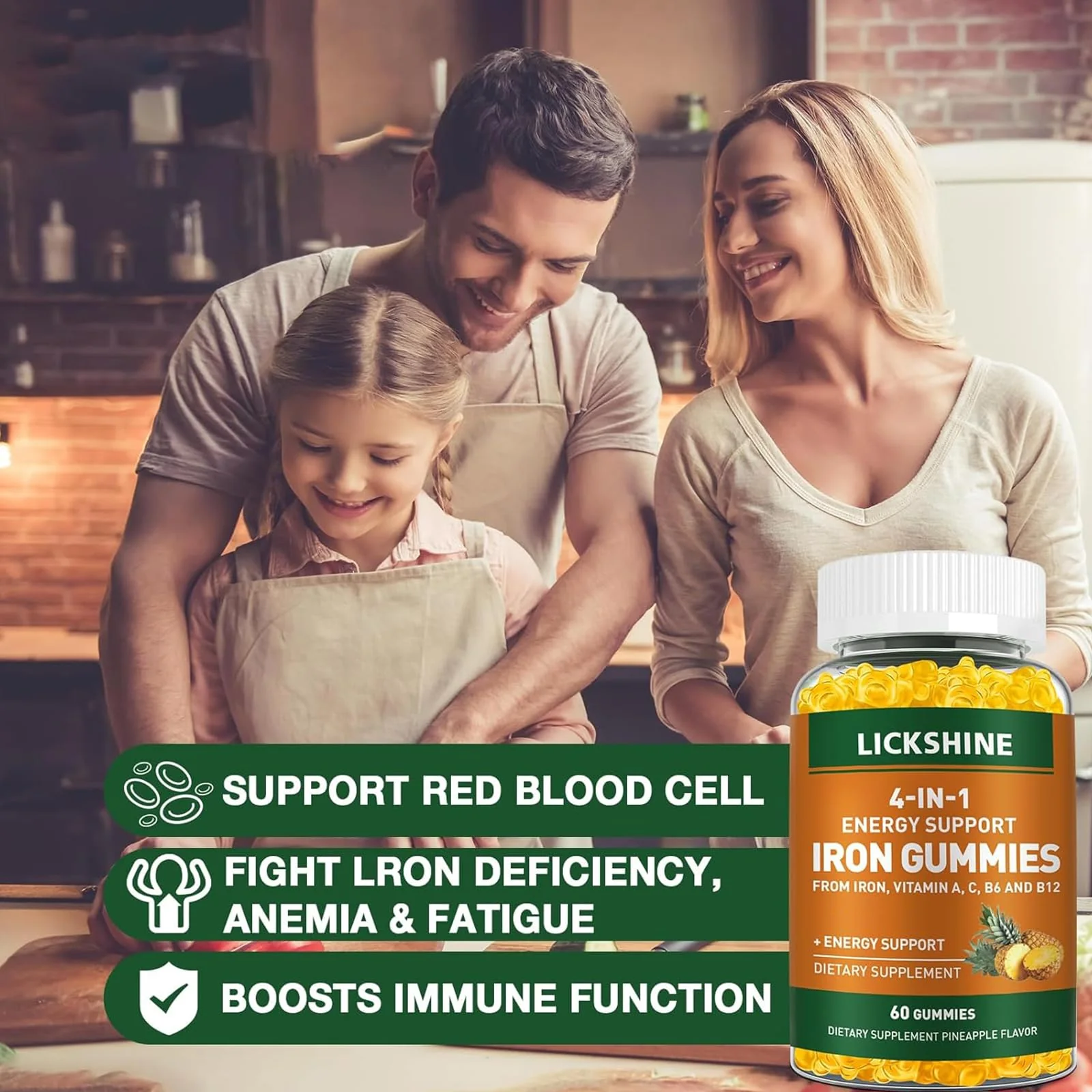 2 Pack Vegan 100MG Iron Supplement Gummies for Women & Men - with Vitamin C, A, B for Adults & Kids - Energy Support for Iron Deficiency, Anemia - Pineapple Flavor (120 Ct) - Image 5