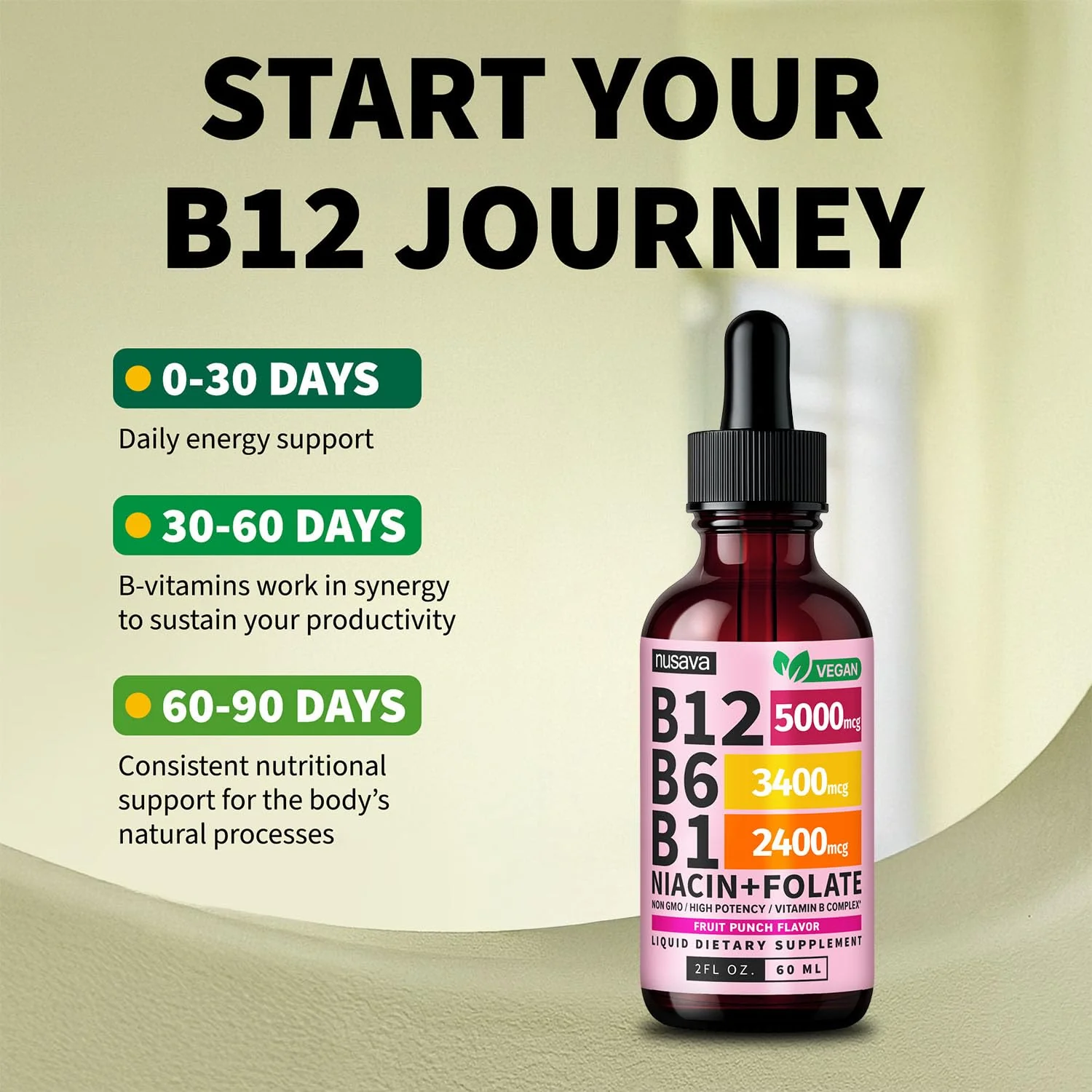 (2 Pack) Vitamin B12 and B6 Liquid Drops, B12 Sublingual Vitamin B Complex - B 12 Vitamin 5000mcg - B12 Methylcobalamin for Energy, Brain, and Heart Support with 27,200 mcg, Fruit Punch, 80 Servings - Image 4