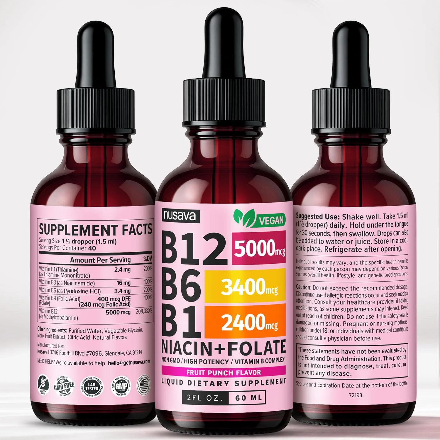 (2 Pack) Vitamin B12 and B6 Liquid Drops, B12 Sublingual Vitamin B Complex - B 12 Vitamin 5000mcg - B12 Methylcobalamin for Energy, Brain, and Heart Support with 27,200 mcg, Fruit Punch, 80 Servings - Image 9