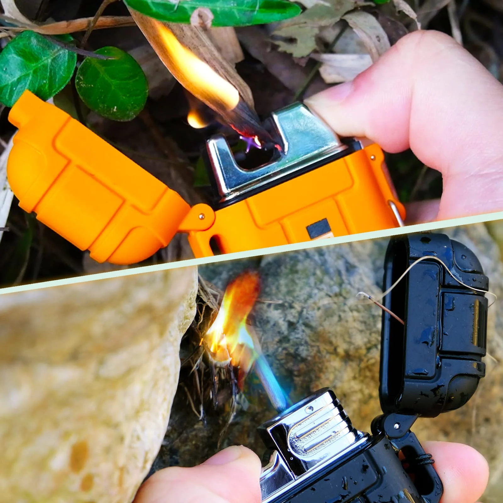 2 Pack Waterproof Lighter Outdoor Windproof Torch Lighters Dual Arc Butane Electric Lighters USB Rechargeable Lighters Flameless Plasma Lighter Camping Hiking Adventure Survival Tactical Gear - Image 3