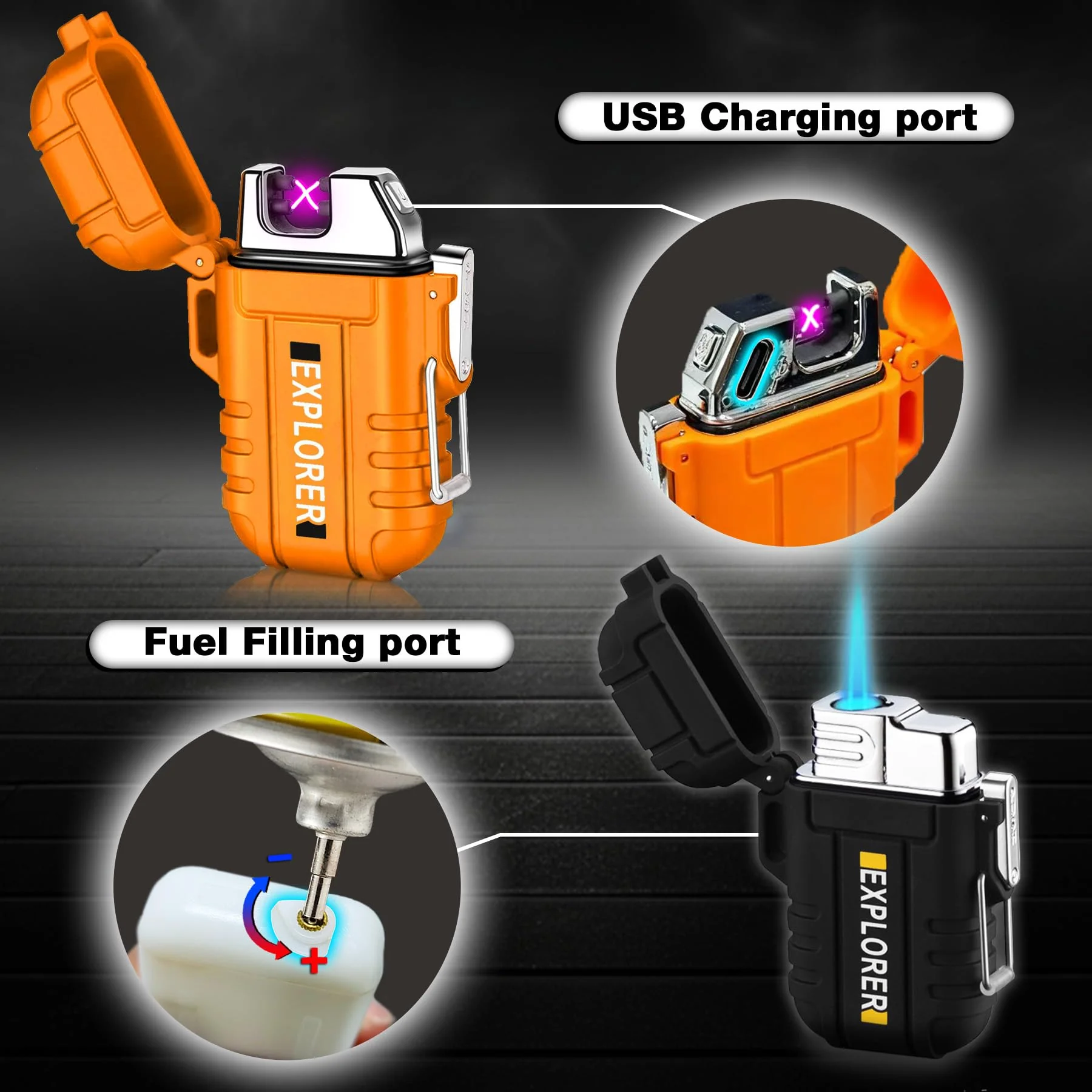 2 Pack Waterproof Lighter Outdoor Windproof Torch Lighters Dual Arc Butane Electric Lighters USB Rechargeable Lighters Flameless Plasma Lighter Camping Hiking Adventure Survival Tactical Gear - Image 4