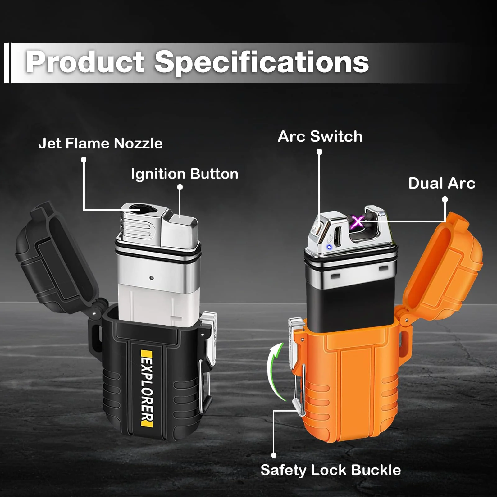 2 Pack Waterproof Lighter Outdoor Windproof Torch Lighters Dual Arc Butane Electric Lighters USB Rechargeable Lighters Flameless Plasma Lighter Camping Hiking Adventure Survival Tactical Gear - Image 5