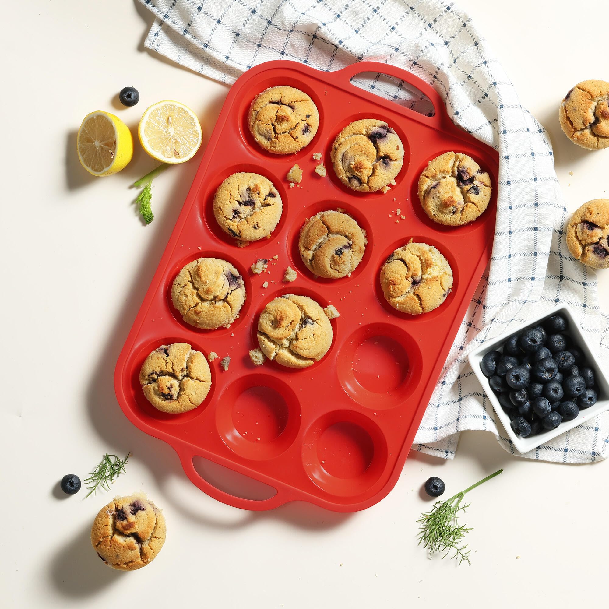 2 Packs 12 Cups Silicone Muffin Pan for Baking with Metal Reinforced Frame Regular Size Cupcake Pan Tray Egg Bites Silicone Cookie Molds Muffin Tin Tart Pans Sheet Set for Oven Dishwasher Safe - Image 4