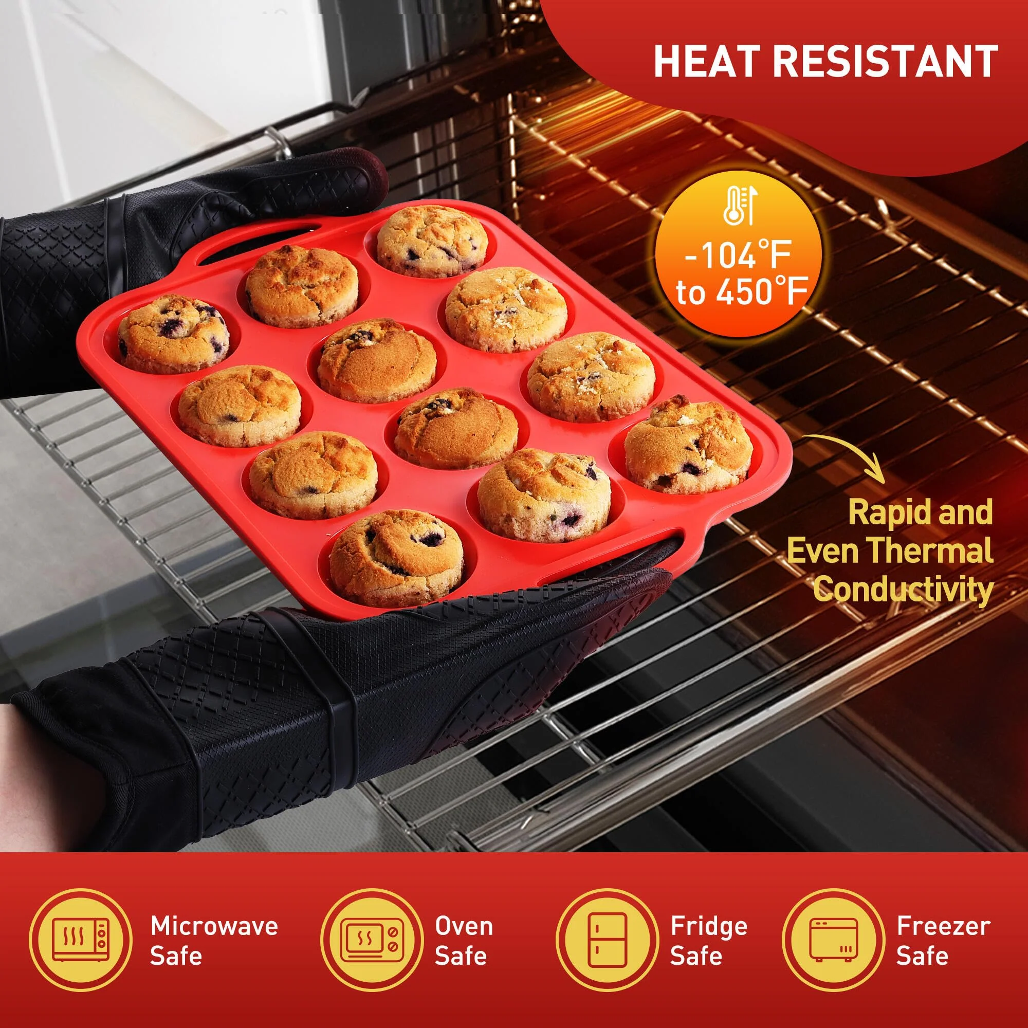 2 Packs 12 Cups Silicone Muffin Pan for Baking with Metal Reinforced Frame Regular Size Cupcake Pan Tray Egg Bites Silicone Cookie Molds Muffin Tin Tart Pans Sheet Set for Oven Dishwasher Safe - Image 6