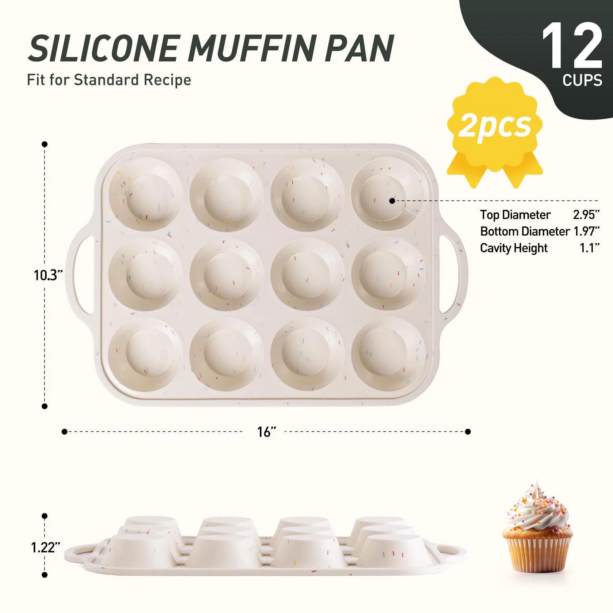 2 Packs 12 Cups Silicone Muffin Pan with Metal Reinforced Frame Regular Size Cupcake Pan Tray Egg Bites Oven Safe Silicone Molds Cookie Muffin Pan Tin Best Baking Sheets Non Toxic Clearance - Image 9