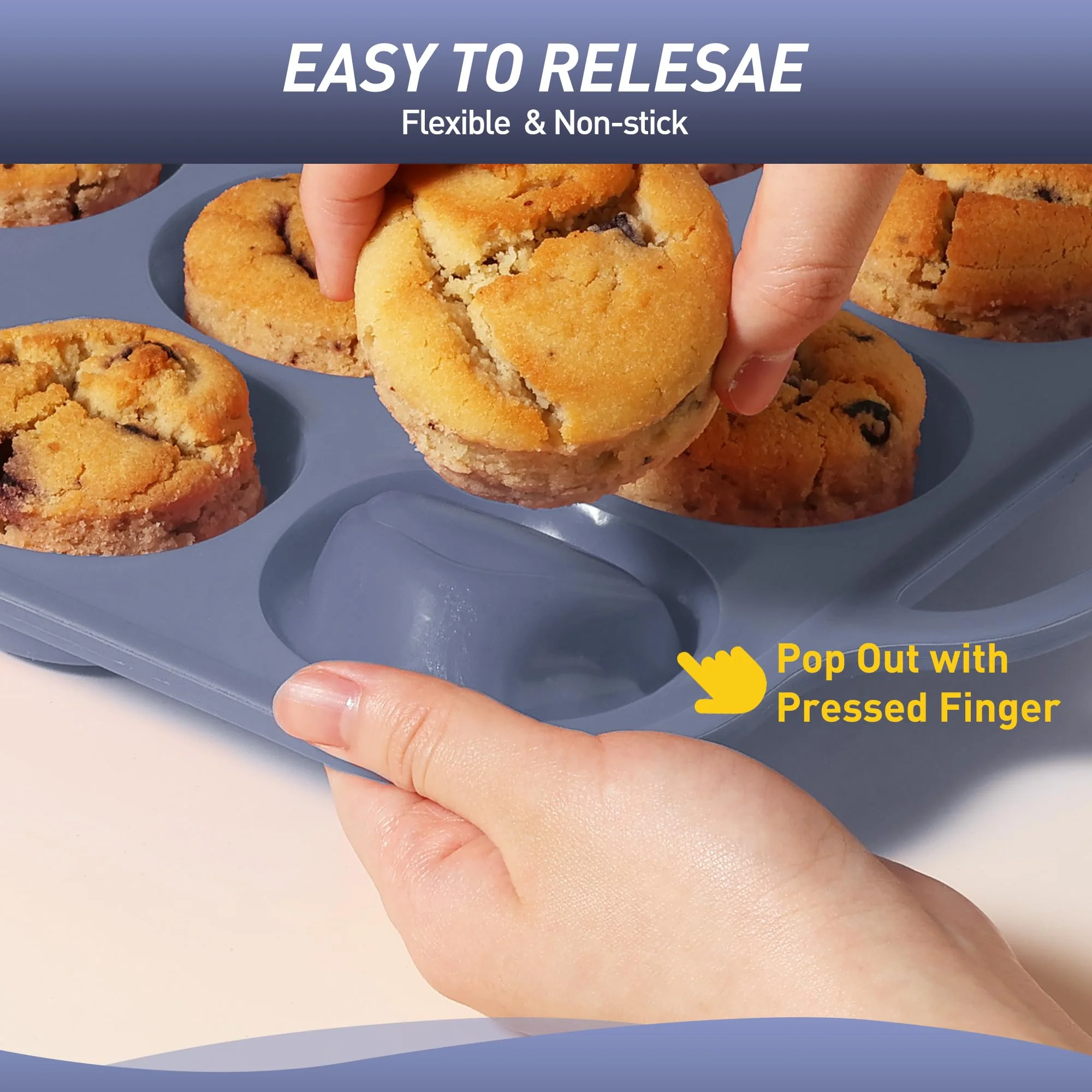 2 Packs 12 Cups Silicone Muffin Pan with Metal Reinforced Frame Regular Size Cupcake Pan Tray Egg Bites Silicone Circle Cookie Molds Muffin Tin Tart Pans Baking Sheet Set for Breakfast Sandwiches - Image 6