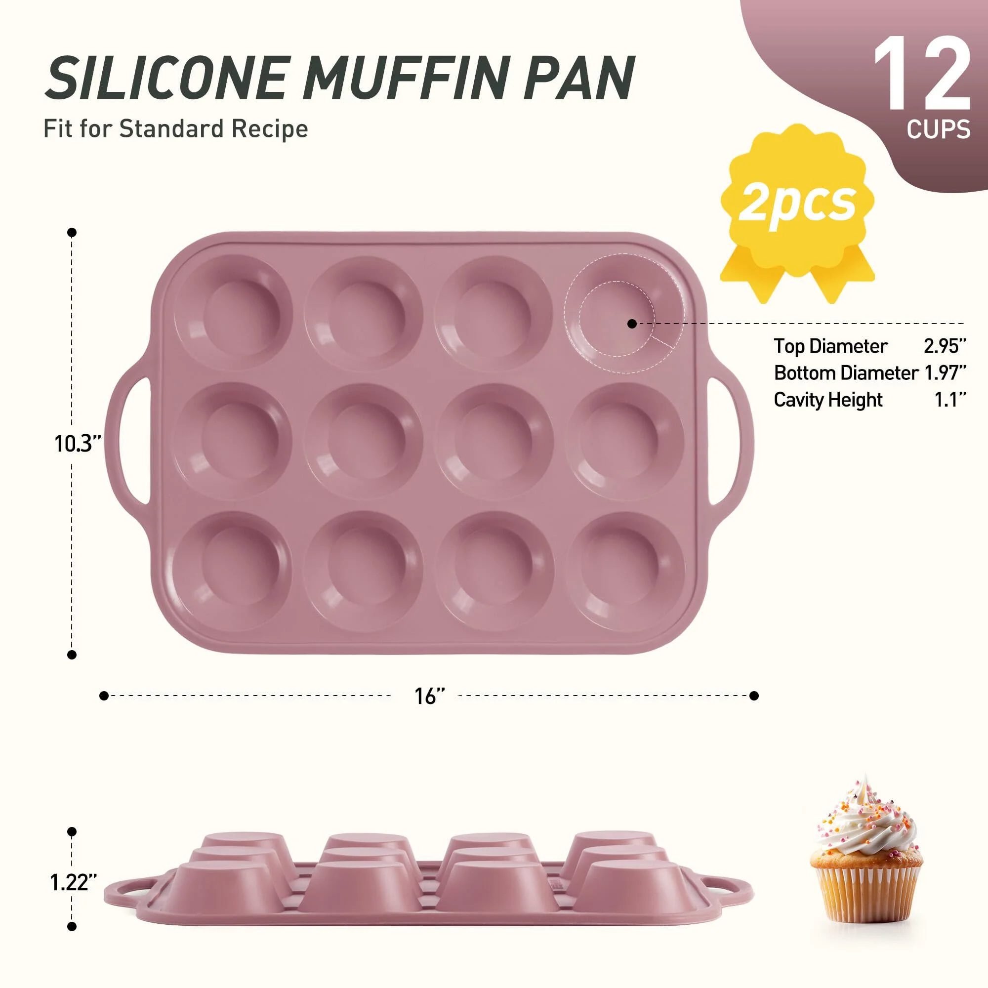 2 Packs 12 Cups Silicone Muffin Pan with Metal Reinforced Frame Regular Size Cupcake Pan Tray Egg Bites Silicone Circle Cookie Molds Muffin Tin Tart Pans Baking Sheet Set for Breakfast Sandwiches - Image 8