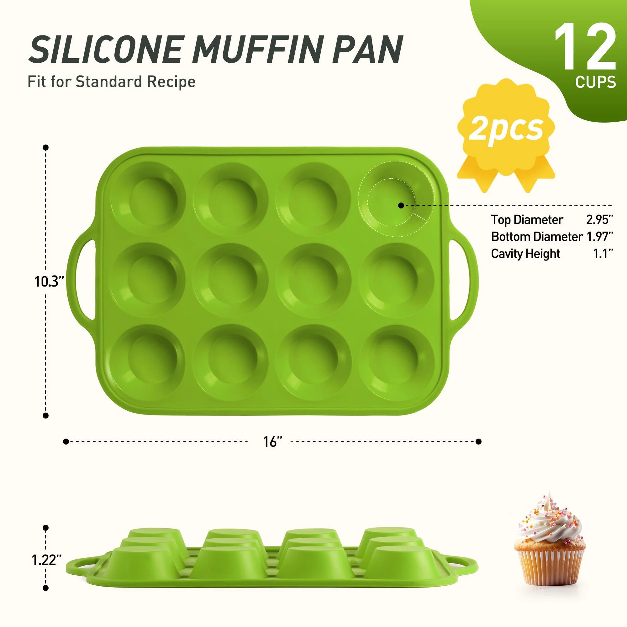 2 Packs 12 Cups Silicone Muffin Pan with Metal Reinforced Frame Regular Size Cupcake Pan Tray Egg Bites Silicone Circle Cookie Molds Muffin Tin Tart Pans Baking Sheet Set for Breakfast Sandwiches - Image 8