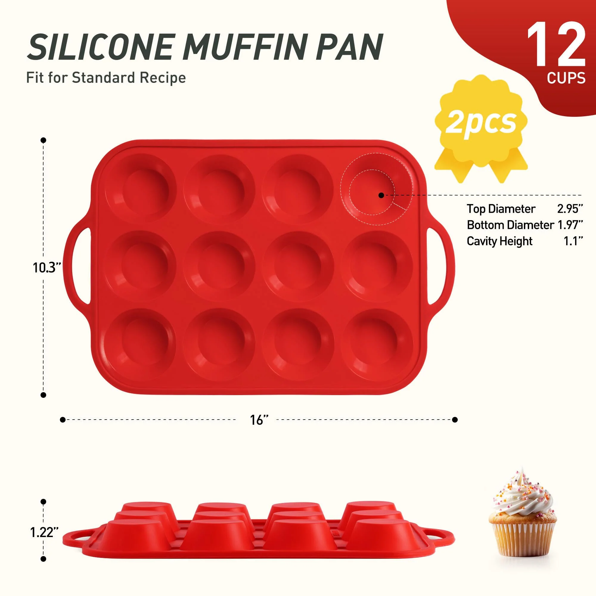 2 Packs 12 Cups Silicone Muffin Pan with Metal Reinforced Frame Regular Size Cupcake Pan Tray Silicone Molds Muffin Tin Tart Pans Moldes Para Gelatinas De Figuras Grandes Individuales Hornear Pasteles - Image 6