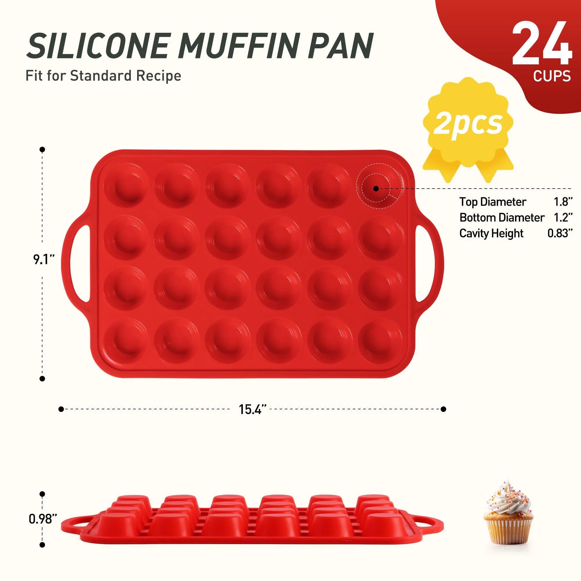 2 Packs 24 Cups Silicone Muffin Pan for Baking with Metal Reinforced Frame Mini Size Cupcake Pan Tray Chocolate Egg Pizza Bites Oven Cookie Mold Muffin Tin Tart Pans Sheet Set Small - Image 9