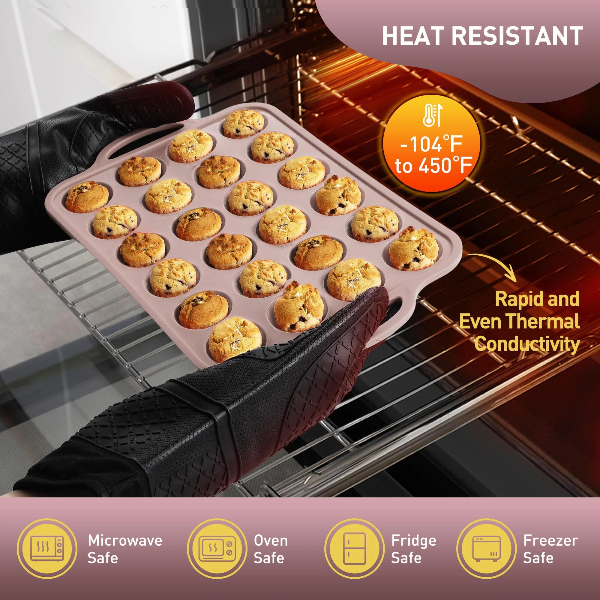 2 Packs 24 Cups Silicone Muffin Pan with Metal Reinforced Frame Mini Size Cupcake Pan Tray Egg Bites Silicone Circle Cookie Molds Muffin Tin Tart Pans Baking Sheet Set for Breakfast Sandwiches - Image 5