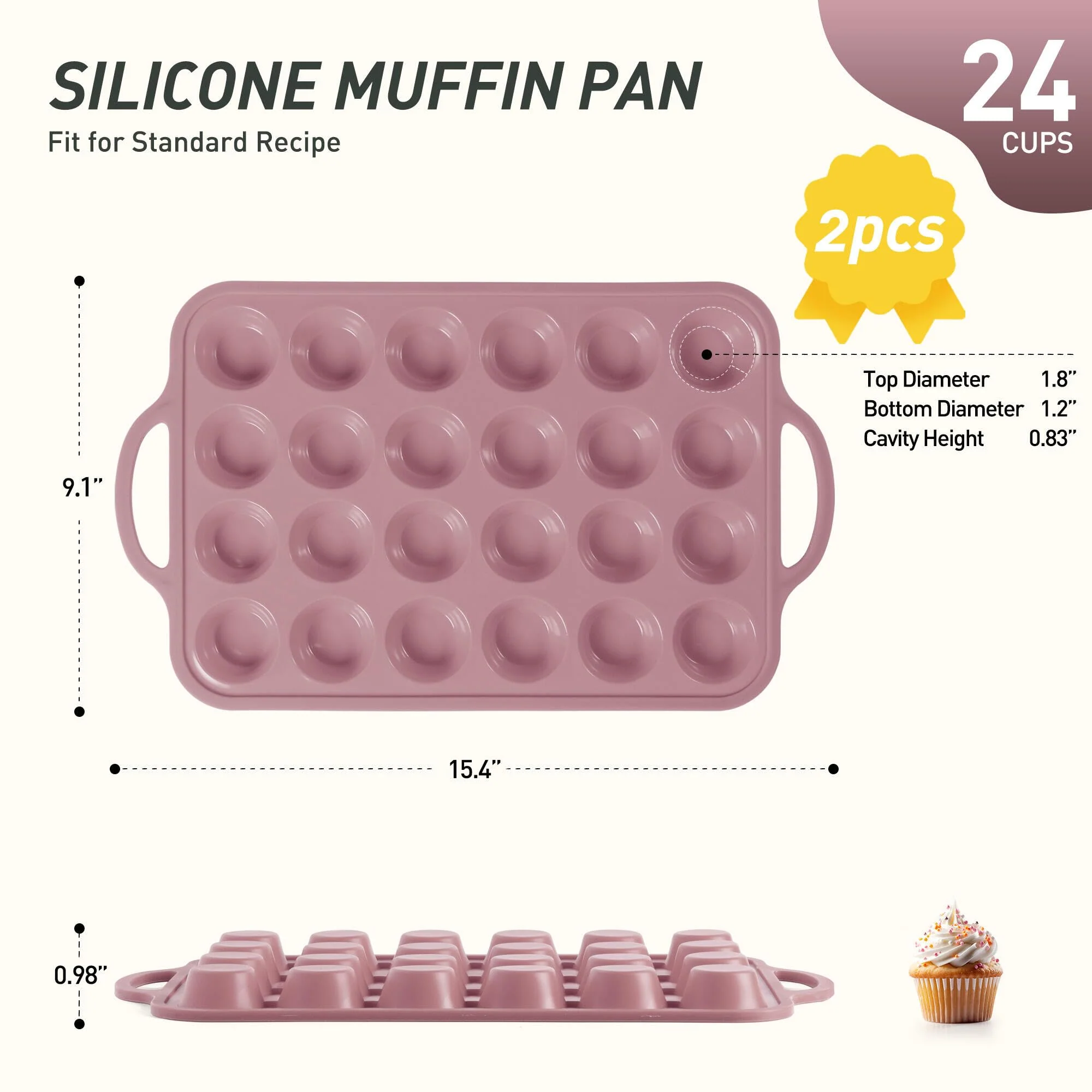 2 Packs 24 Cups Silicone Muffin Pan with Metal Reinforced Frame Mini Size Cupcake Pan Tray Egg Bites Silicone Circle Cookie Molds Muffin Tin Tart Pans Baking Sheet Set for Breakfast Sandwiches - Image 8