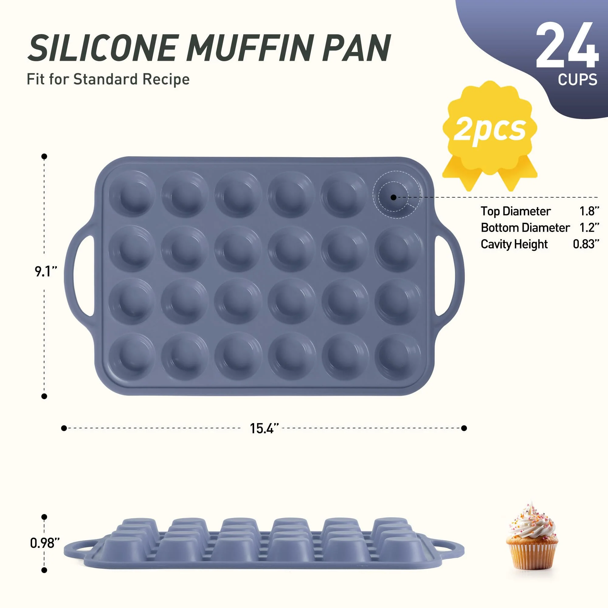 2 Packs 24 Cups Silicone Muffin Pan with Metal Reinforced Frame Mini Size Cupcake Pan Tray Egg Bites Silicone Circle Cookie Molds Muffin Tin Tart Pans Baking Sheet Set for Breakfast Sandwiches - Image 8