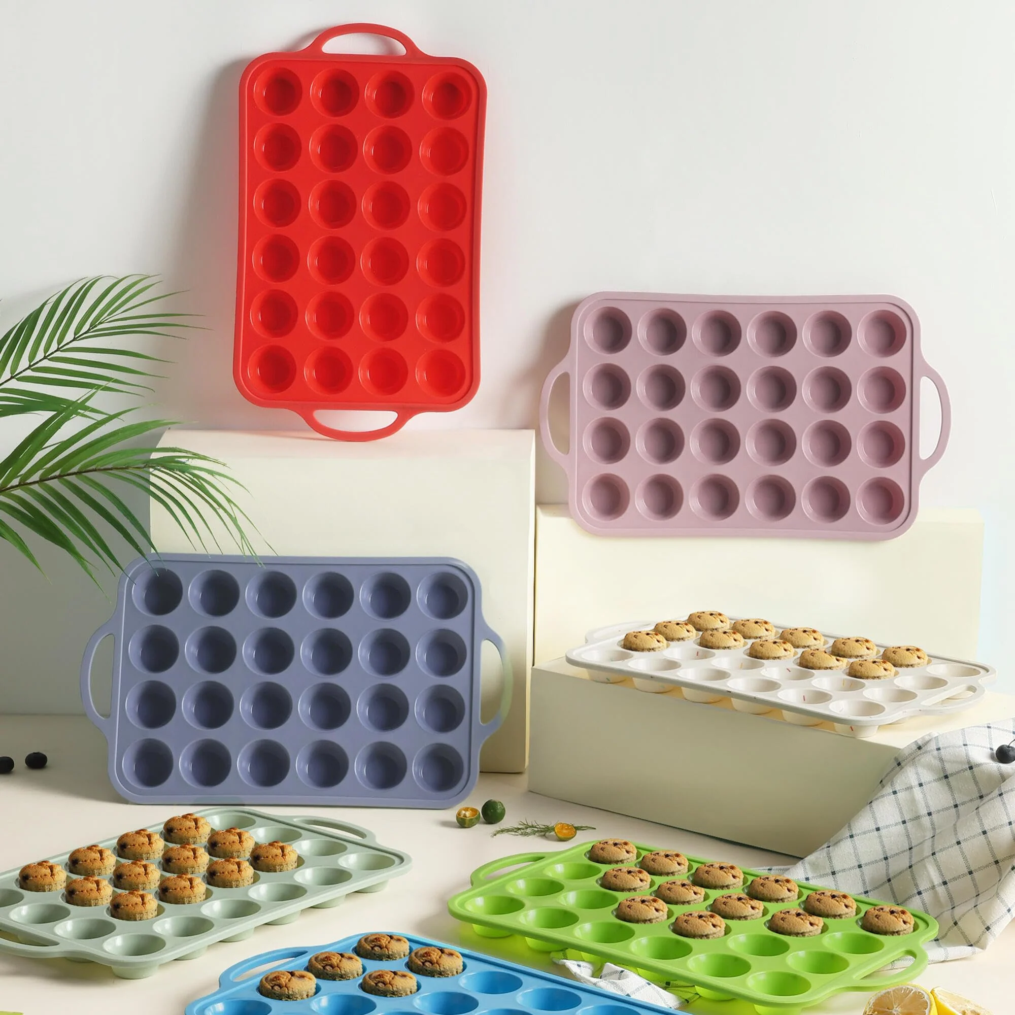 2 Packs 24 Cups Silicone Muffin Pan with Metal Reinforced Frame Mini Size Cupcake Pan Tray Egg Bites Silicone Circle Cookie Molds Muffin Tin Tart Pans Baking Sheet Set for Breakfast Sandwiches - Image 3