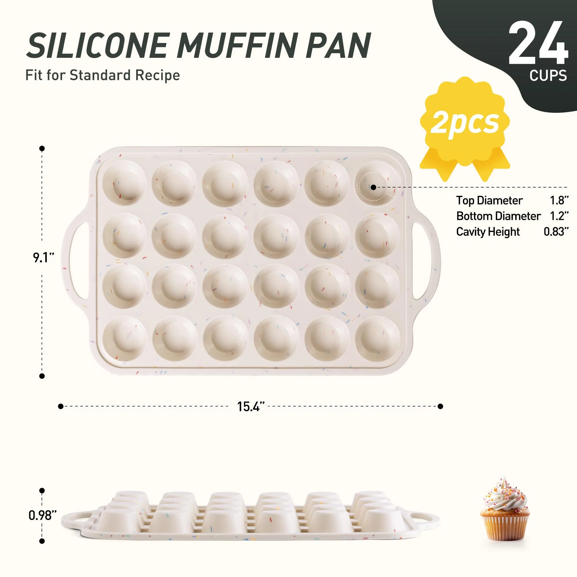 2 Packs 24 Cups Silicone Muffin Pan with Metal Reinforced Frame Mini Size Cupcake Pan Tray Egg Bites Silicone Circle Cookie Molds Muffin Tin Tart Pans Baking Sheet Set for Breakfast Sandwiches - Image 9