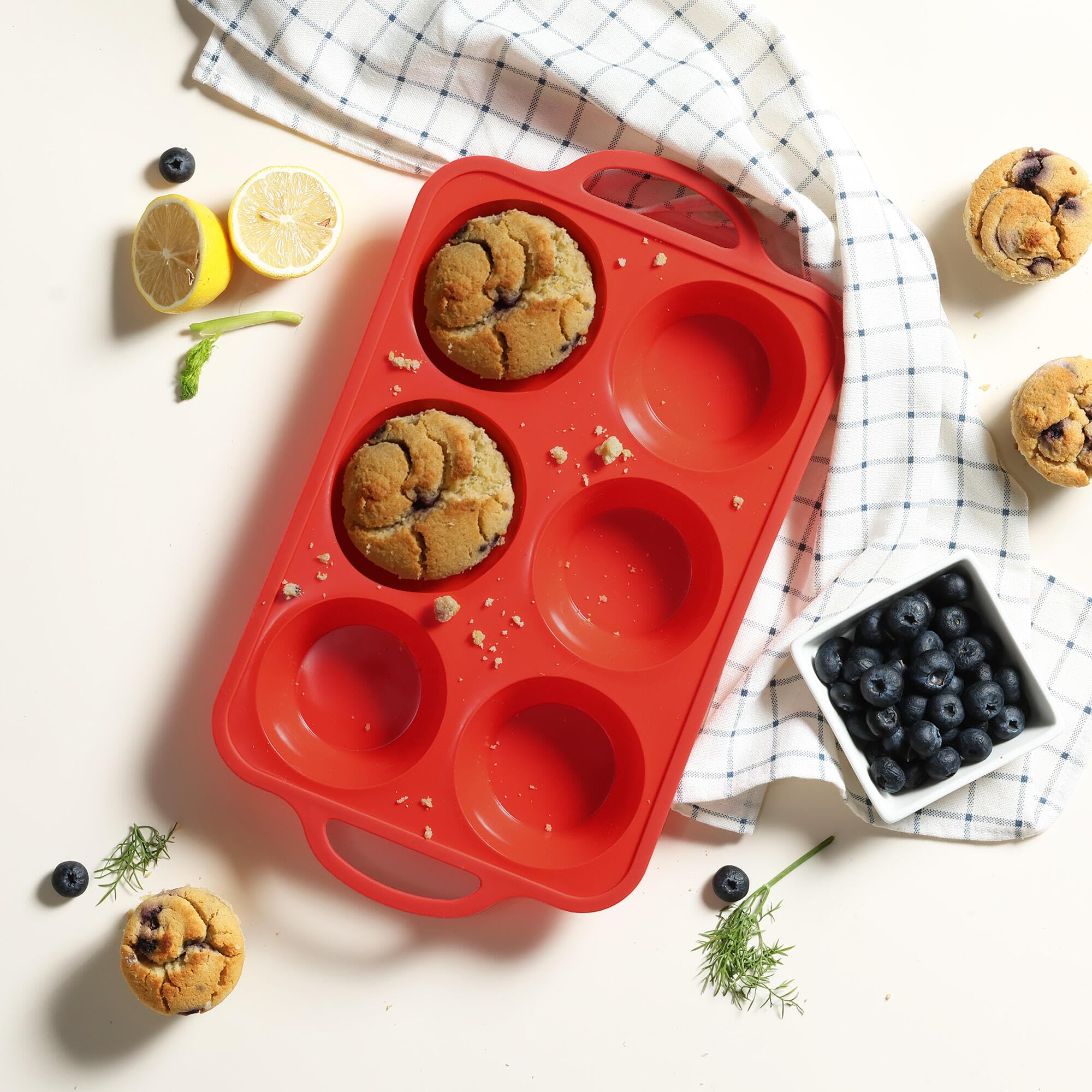 2 Packs 6 Cups Silicone Muffin Pan with Metal Reinforced Frame Jumbo Size Cupcake Pan Tray Egg Bites Cookie Molds Muffin Tin Tart Pans Moldes De Silicona Para Gelatina Hornear Flan Chocoflan - Image 4