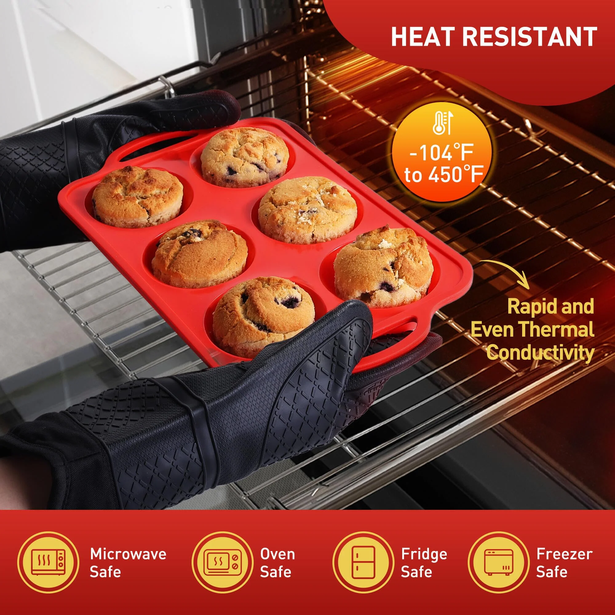 2 Packs 6 Cups Silicone Muffin Pan with Metal Reinforced Frame Jumbo Size Cupcake Pan Tray Egg Bites Cookie Molds Muffin Tin Tart Pans Moldes De Silicona Para Gelatina Hornear Flan Chocoflan - Image 6