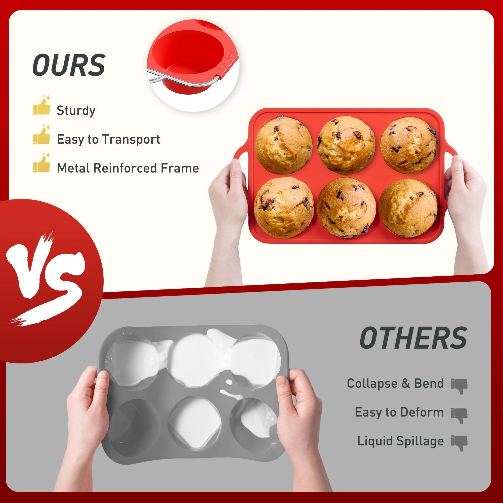 2 Packs 6 Cups Silicone Muffin Pan with Metal Reinforced Frame Jumbo Size Cupcake Pan Tray Egg Bites Cookie Molds Muffin Tin Tart Pans Moldes De Silicona Para Gelatina Hornear Flan Chocoflan - Image 8