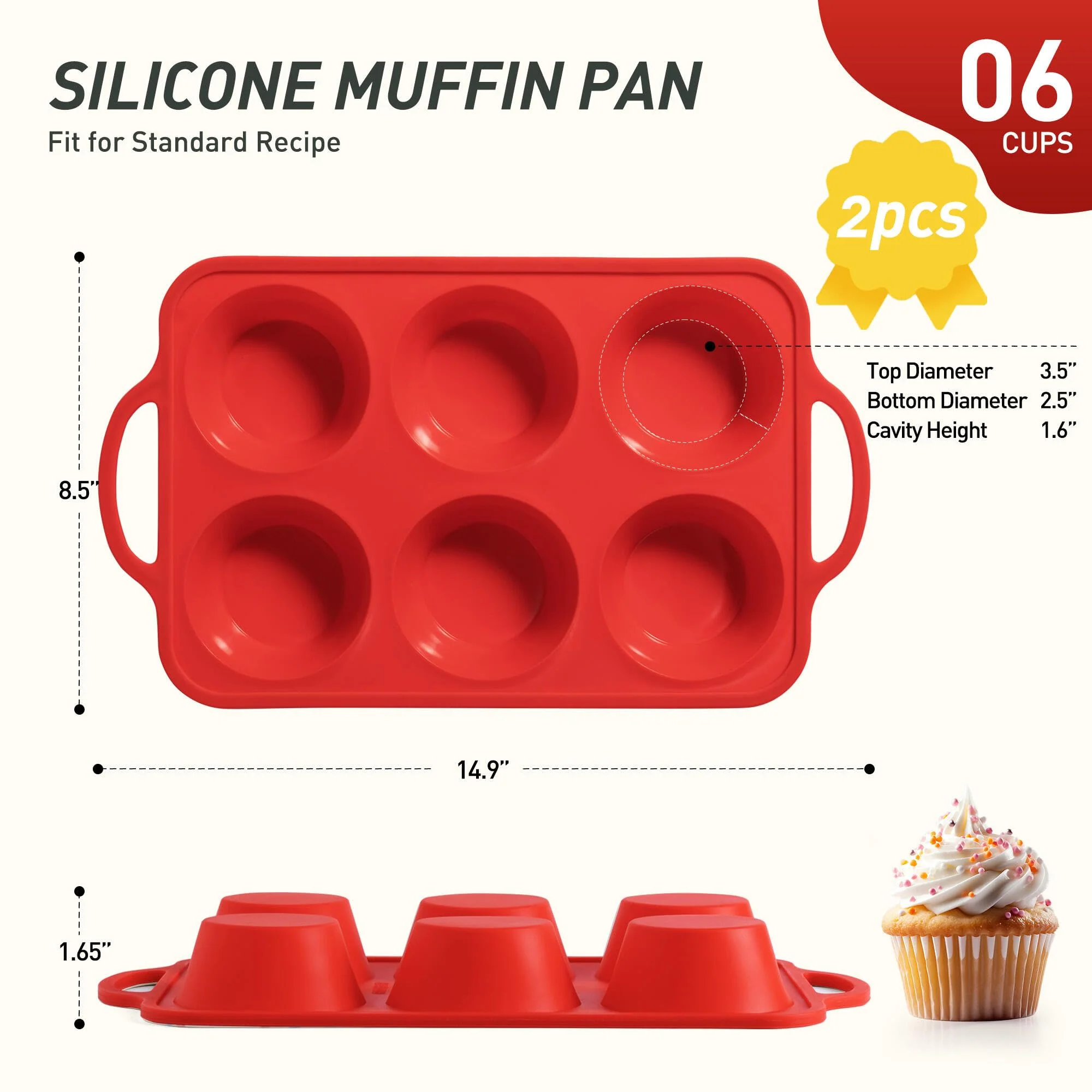 2 Packs 6 Cups Silicone Muffin Pan with Metal Reinforced Frame Jumbo Size Cupcake Pan Tray Egg Bites Cookie Molds Muffin Tin Tart Pans Moldes De Silicona Para Gelatina Hornear Flan Chocoflan - Image 9