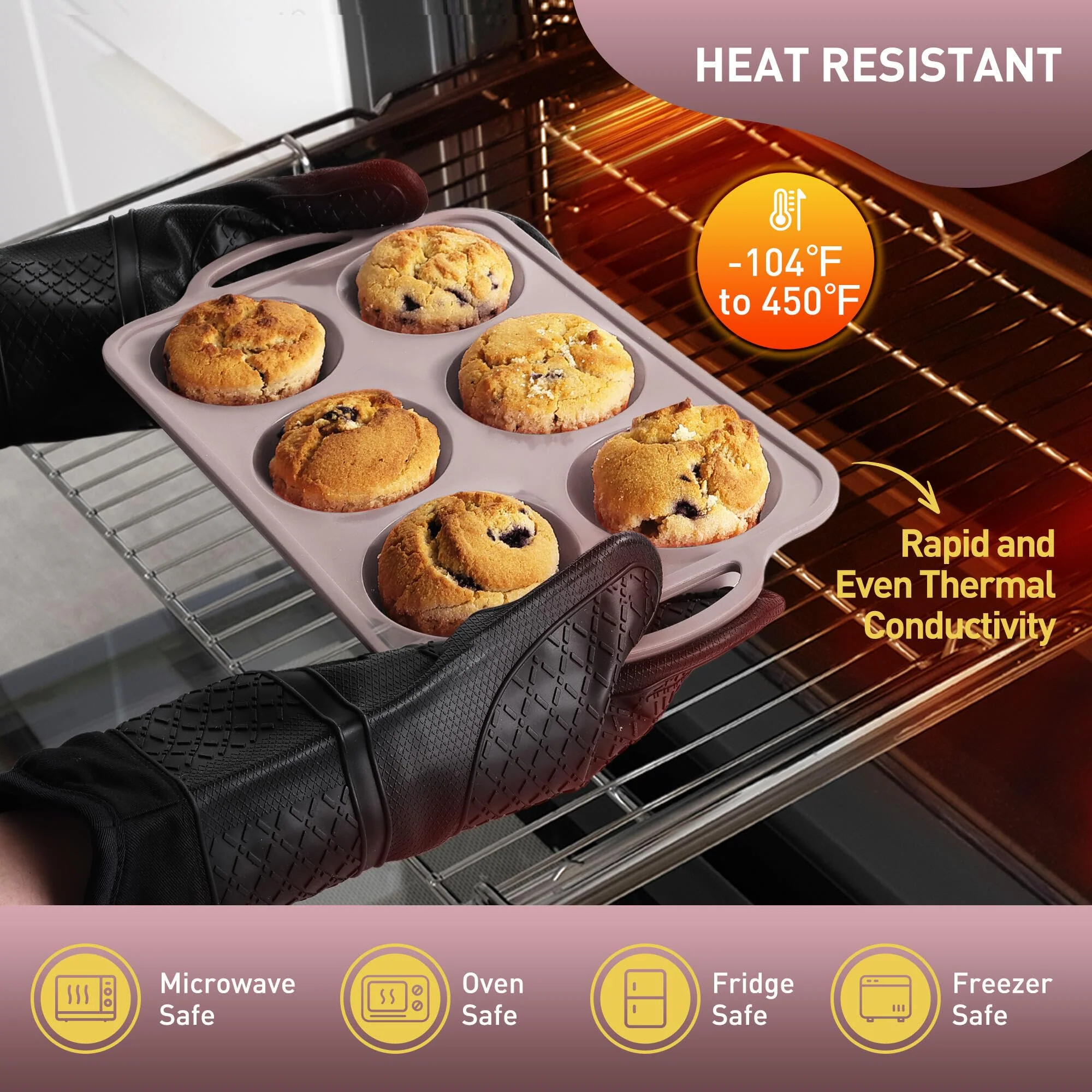 2 Packs 6 Cups Silicone Muffin Pan with Metal Reinforced Frame Jumbo Size Cupcake Pan Tray Egg Bites Silicone Circle Cookie Molds Muffin Tin Tart Pans Baking Sheet Set for Breakfast Sandwiches - Image 5