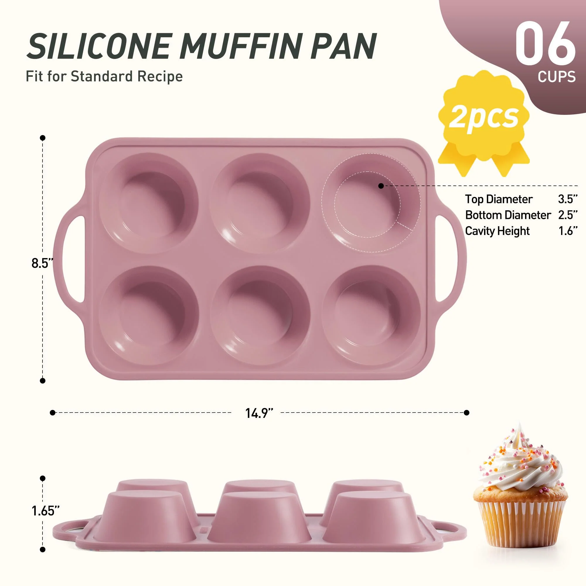 2 Packs 6 Cups Silicone Muffin Pan with Metal Reinforced Frame Jumbo Size Cupcake Pan Tray Egg Bites Silicone Circle Cookie Molds Muffin Tin Tart Pans Baking Sheet Set for Breakfast Sandwiches - Image 8