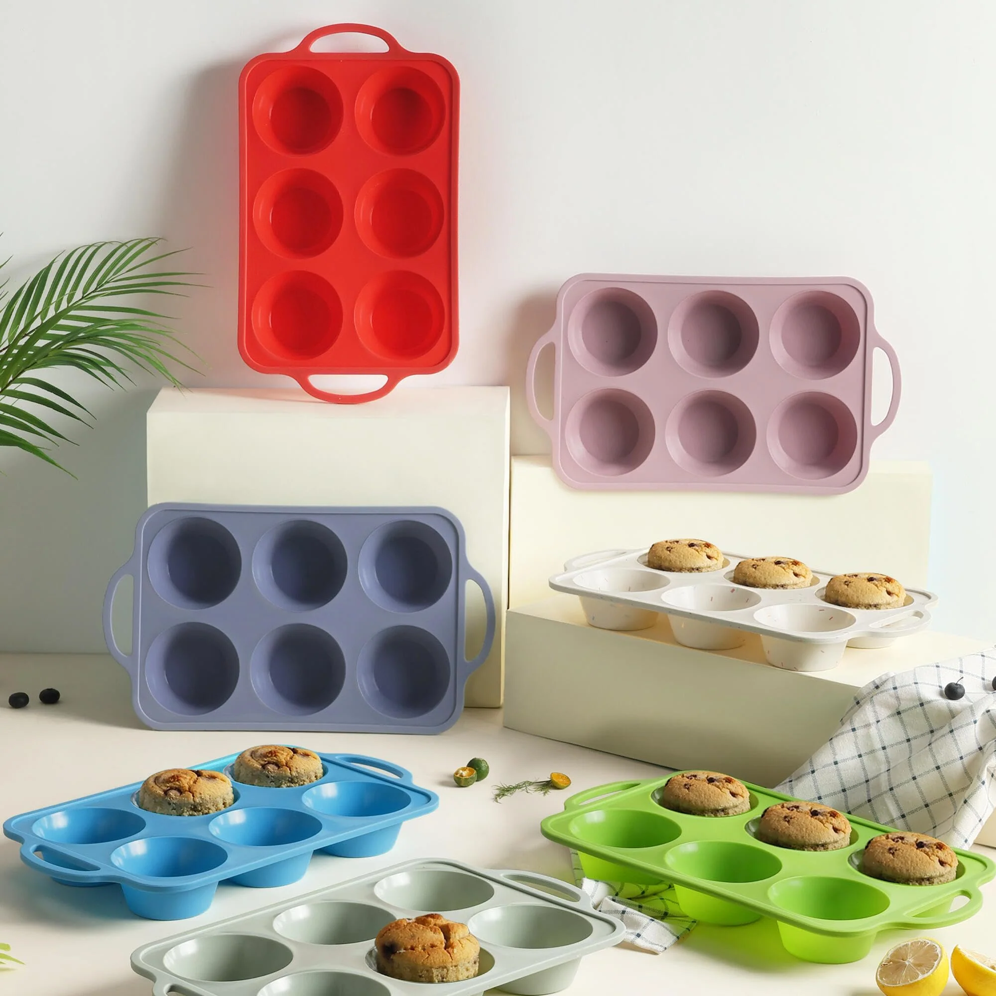 2 Packs 6 Cups Silicone Muffin Pan with Metal Reinforced Frame Jumbo Size Cupcake Pan Tray Egg Bites Silicone Circle Round Cookie Molds Muffin Tin Tall Tart Pans Baking Sheet Breakfast Sandwiches - Image 3