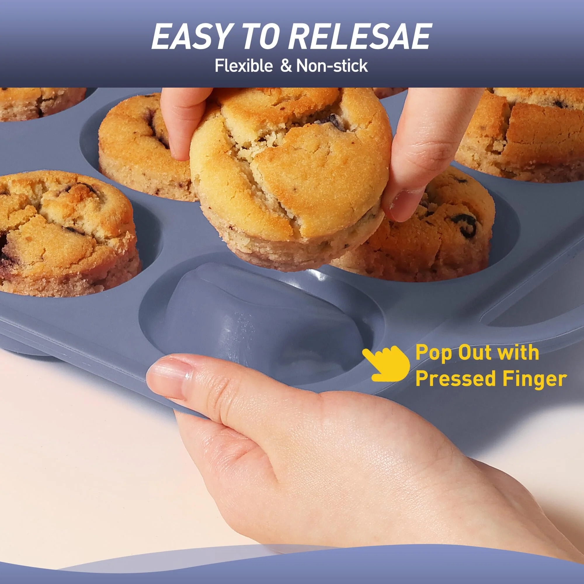2 Packs 6 Cups Silicone Muffin Pan with Metal Reinforced Frame Jumbo Size Cupcake Pan Tray Egg Bites Silicone Circle Round Cookie Molds Muffin Tin Tall Tart Pans Baking Sheet Breakfast Sandwiches - Image 6