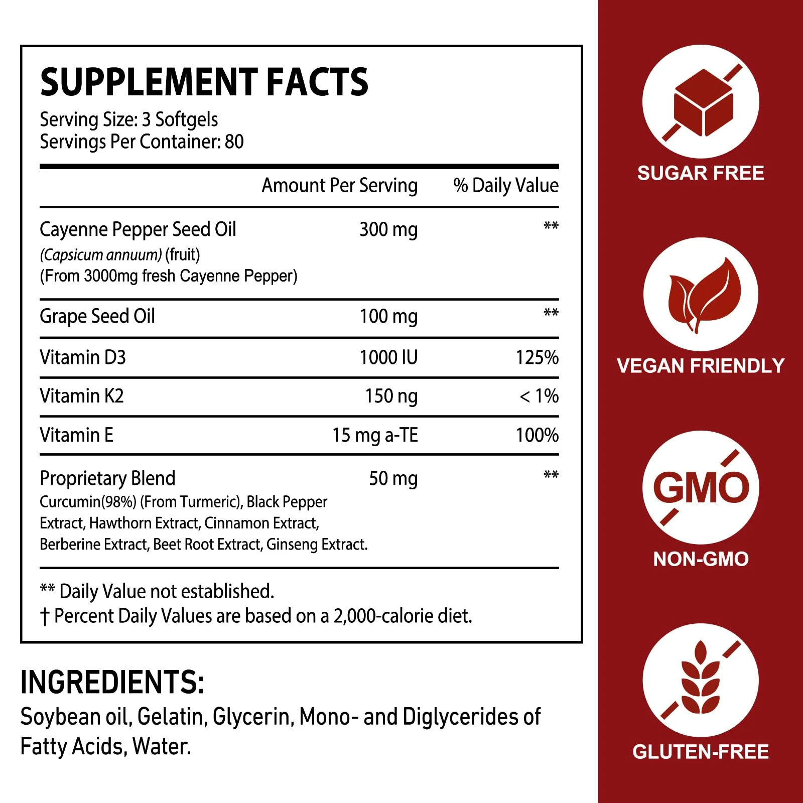 2 PCS Cayenne Pepper Softgels Supplement | 12-in-1 3000mg per Serving with Vitamins D3, K2 & E | Supports Healthy Circulation & Daily Energy | Features Hawthorn, Beetroot & Turmeric | 240 Capsules - Image 4