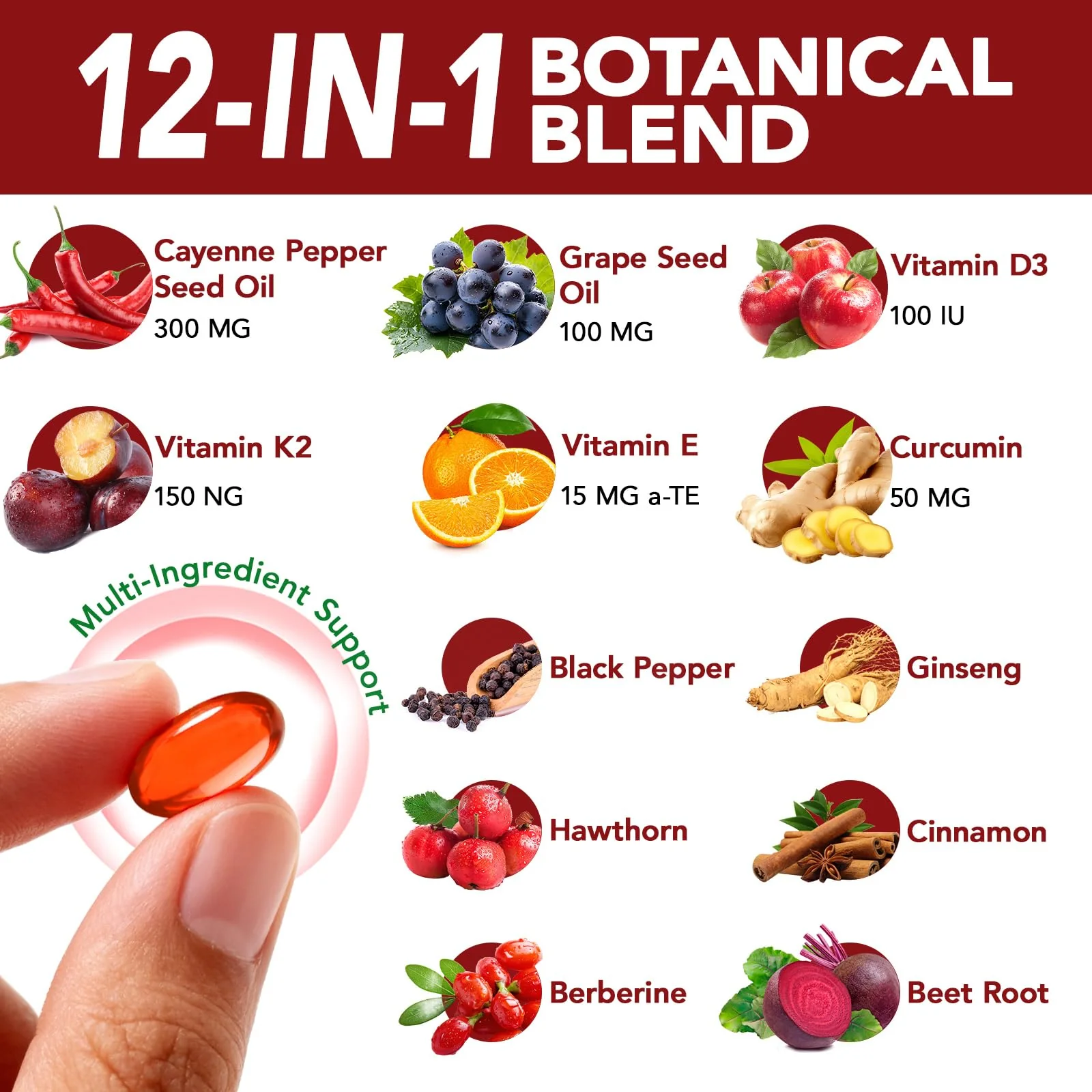 2 PCS Cayenne Pepper Softgels Supplement | 12-in-1 3000mg per Serving with Vitamins D3, K2 & E | Supports Healthy Circulation & Daily Energy | Features Hawthorn, Beetroot & Turmeric | 240 Capsules - Image 5