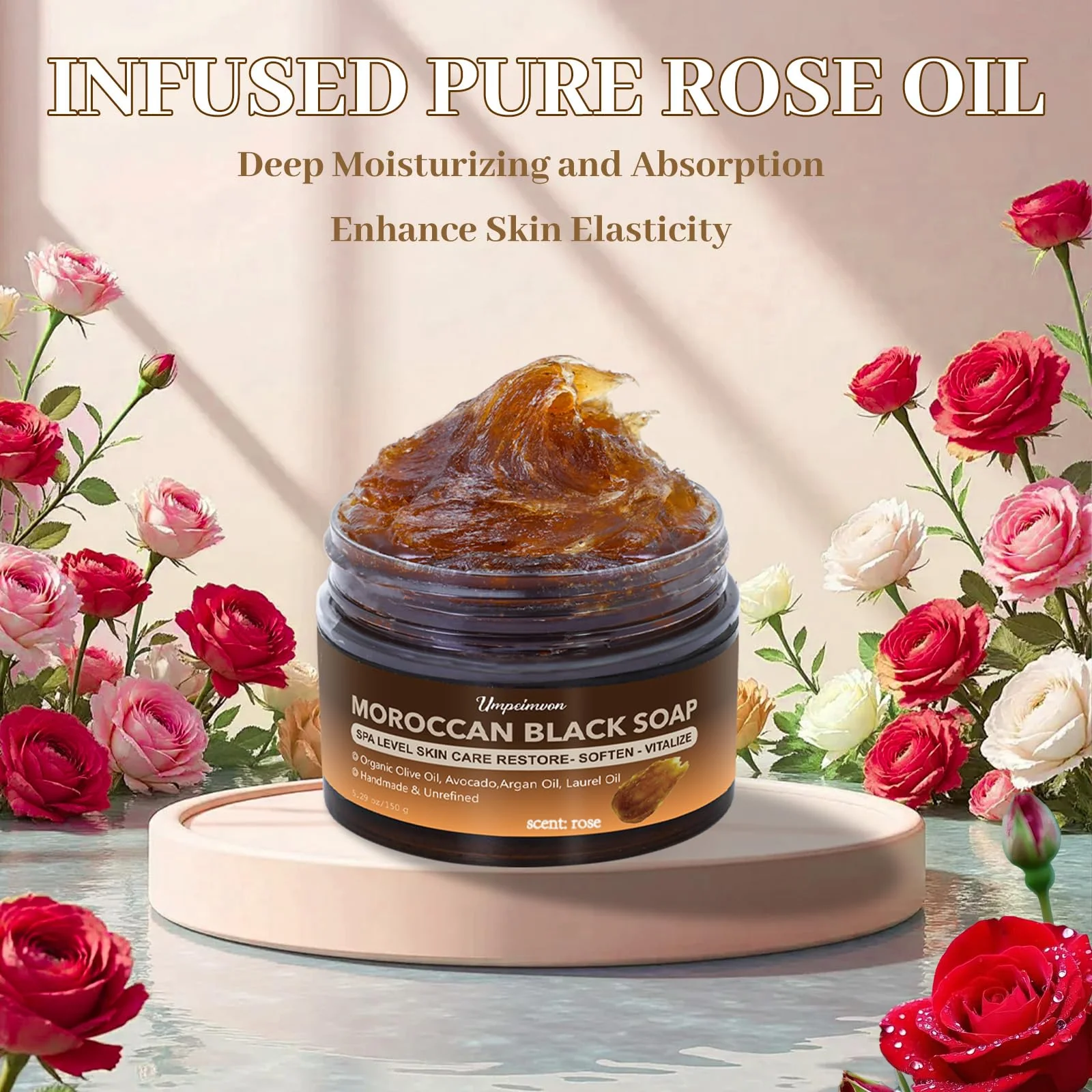 2 PCS Moroccan Black Soap with Argan and Rose Oil, SPA Level Handmade Black Beldi Soap Exfoliating and Softening, Natural and Organic for Face, Body, Hair and Shave, Rose Scent, 5.29 oz/150 g - Image 5