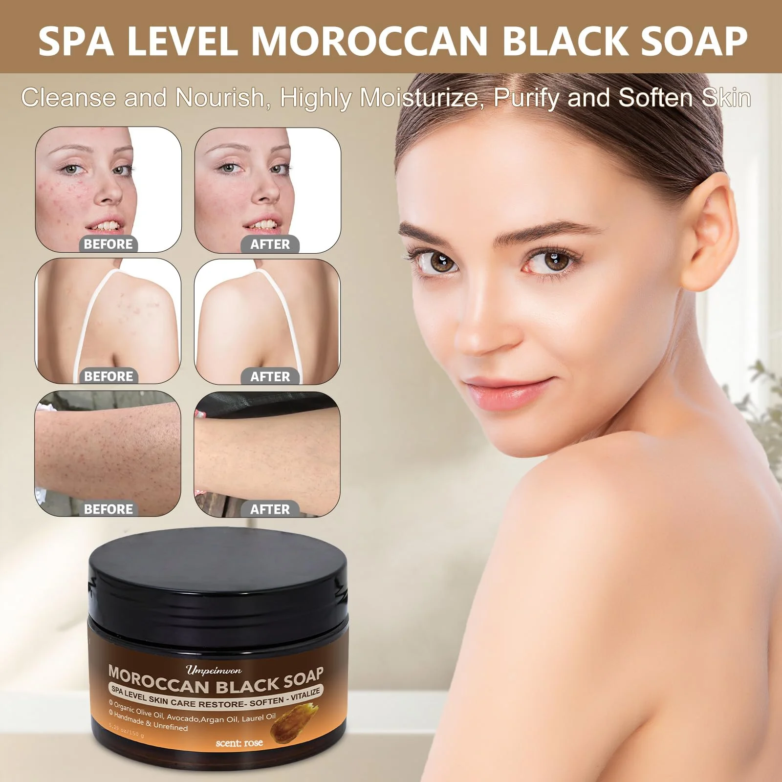 2 PCS Moroccan Black Soap with Argan and Rose Oil, SPA Level Handmade Black Beldi Soap Exfoliating and Softening, Natural and Organic for Face, Body, Hair and Shave, Rose Scent, 5.29 oz/150 g - Image 7