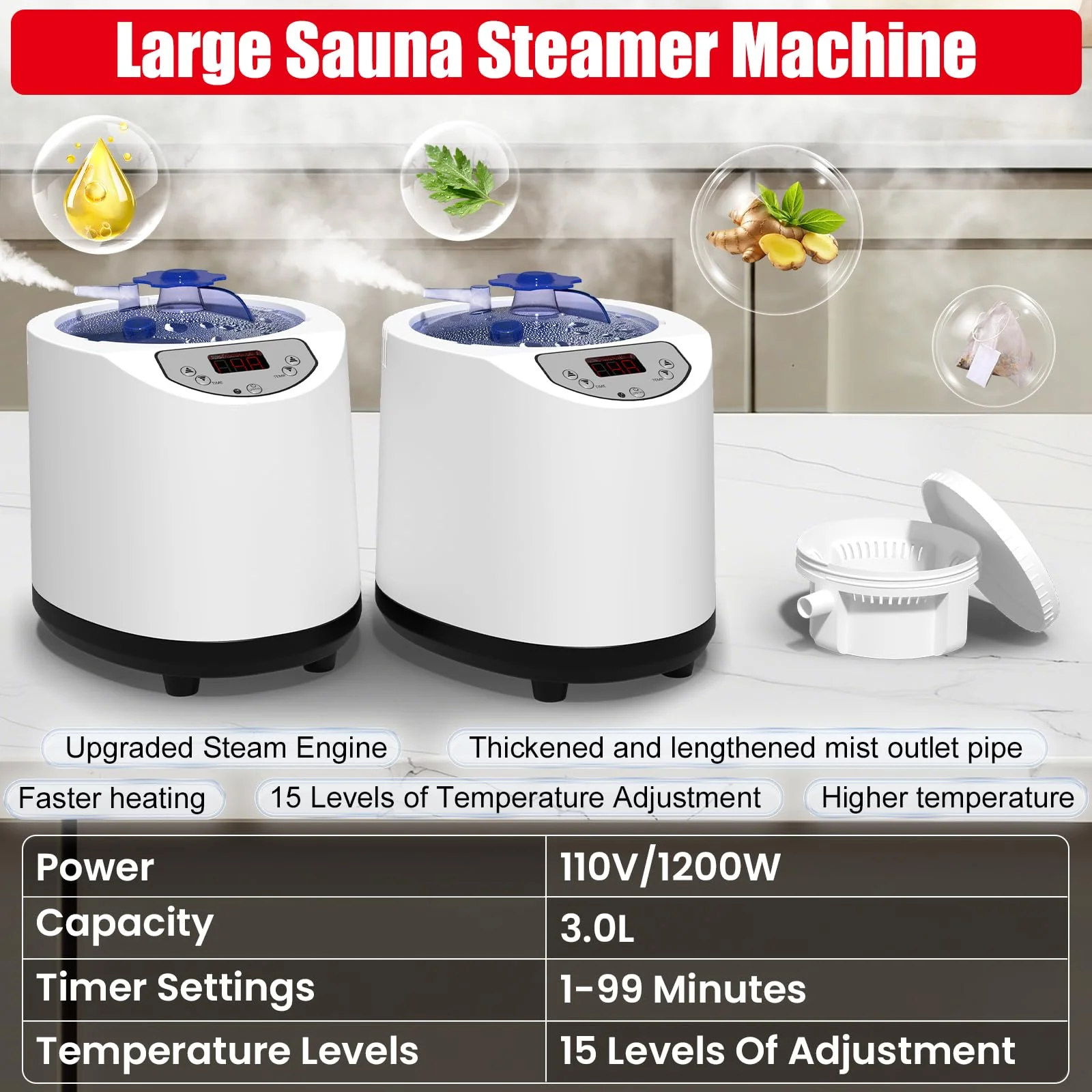 2 Person Infrared Sauna Box for Home, Portable Steam Sauna Room with 660nm+850nm Red Light Therapy Lamp, 5-Layer Waterproof, 2 Steamers, 2 Folding Chair, 2 People Red Light Sauna - Image 2