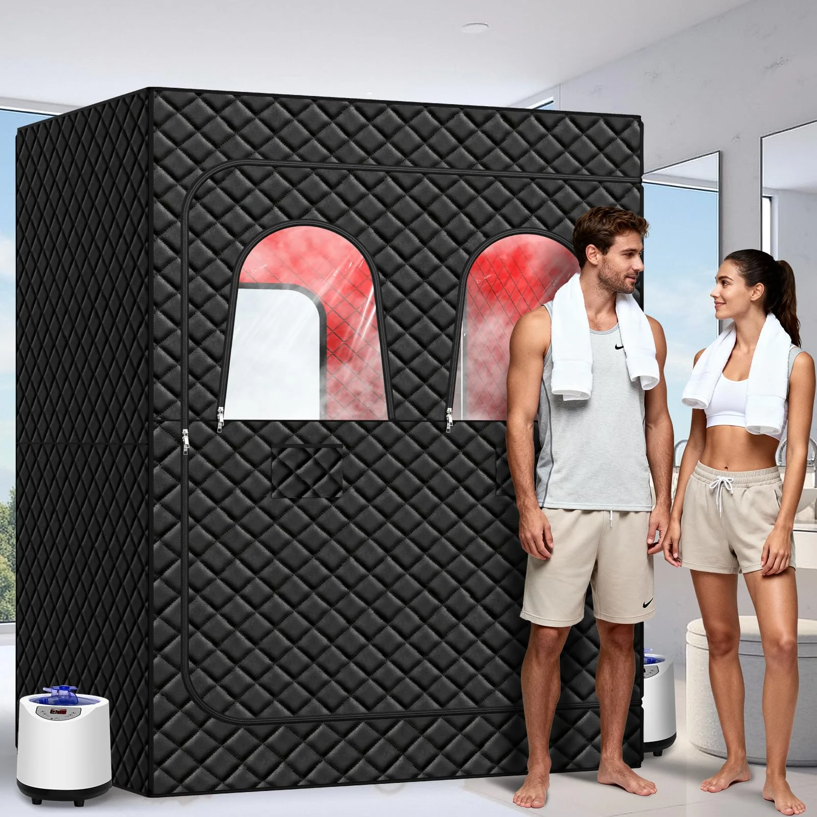 2 Person Infrared Sauna Box for Home, Portable Steam Sauna Room with 660nm+850nm Red Light Therapy Lamp, 5-Layer Waterproof, 2 Steamers, 2 Folding Chair, 2 People Red Light Sauna - Image 6