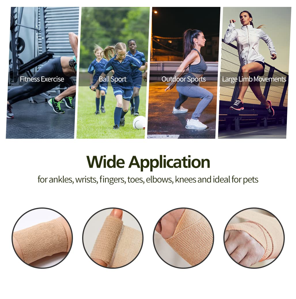 2" Self Adhesive Bandage Wraps, 24pcs Vet Wraps, Skin Color, 5 Yard Self Adherent Wraps for Sports, Wrist, Ankle and Swelling - Image 6