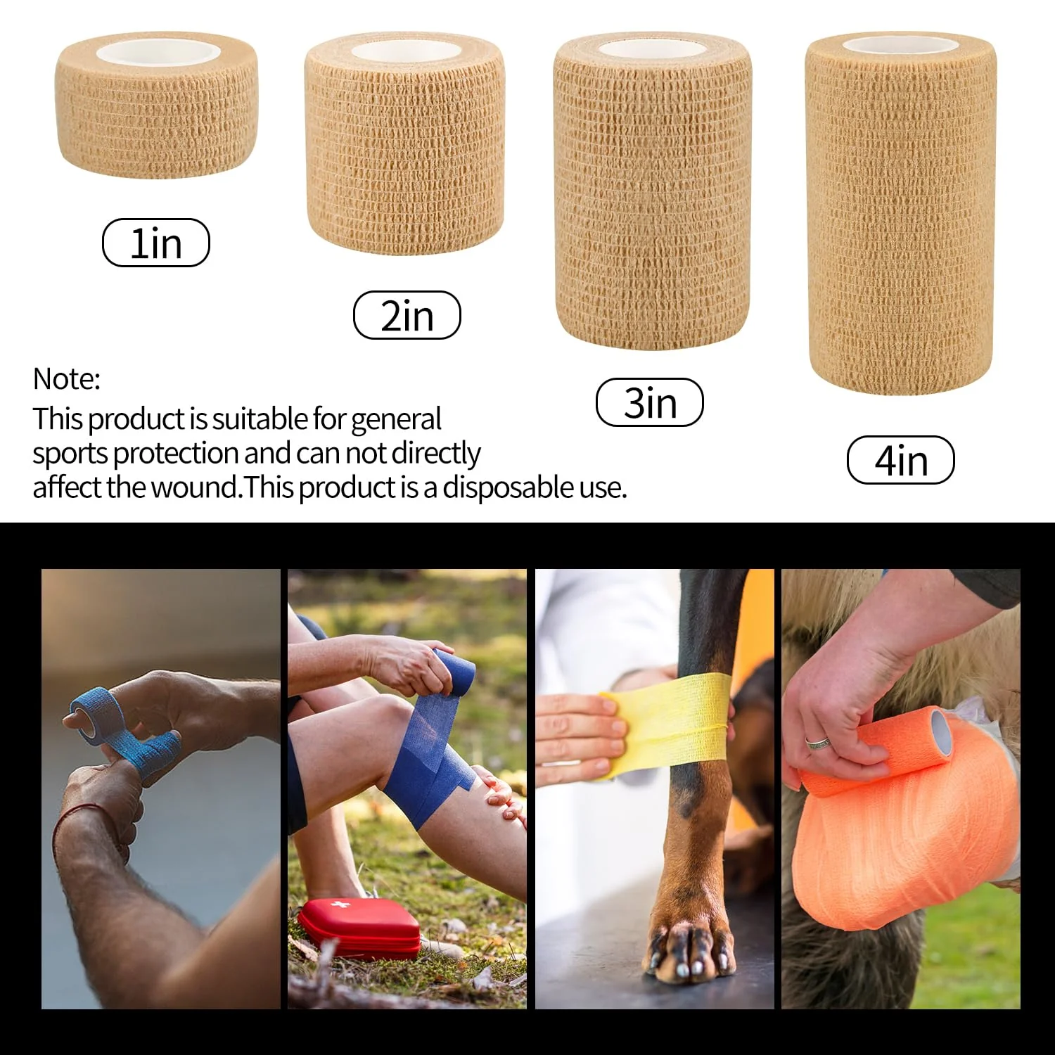 2" Self Adhesive Bandage Wraps, 24pcs Vet Wraps, Skin Color, 5 Yard Self Adherent Wraps for Sports, Wrist, Ankle and Swelling - Image 2