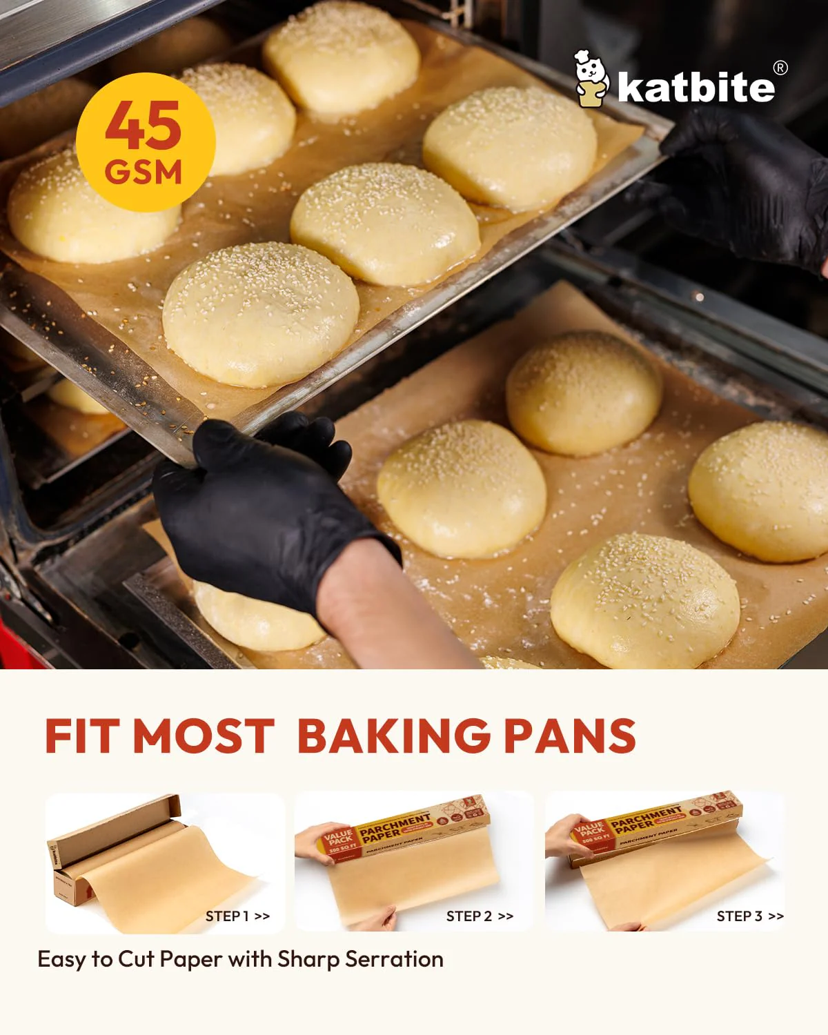 2 Value Pack 15in x 242ft, 300 Sq.Ft Unbleached Parchment Paper Roll for Baking, Katbite Parchment Baking Paper with Serrated Cutter, Non-stick Roll for Cooking, Air Fryer, Steaming, Bread - Image 6