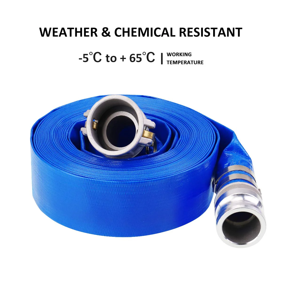 2" x 100' Blue PVC Backwash Hose for Swimming Pools, Heavy Duty Discharge Hose Reinforced Pool Drain Hose with Aluminum Camlock C and E Fittings - Image 2
