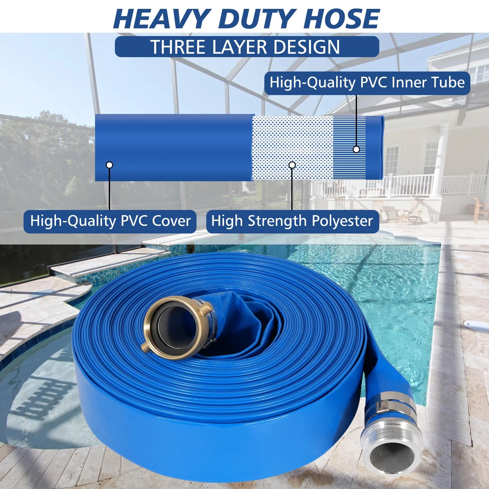 2" x 100 ft Backwash Hose for Swimming Pools, Heavy Duty PVC Lay Flat Water Discharge Hose,Durable Pool Drain Hose with Aluminum Pin Lug Fittings for Pump And Filters - Image 5