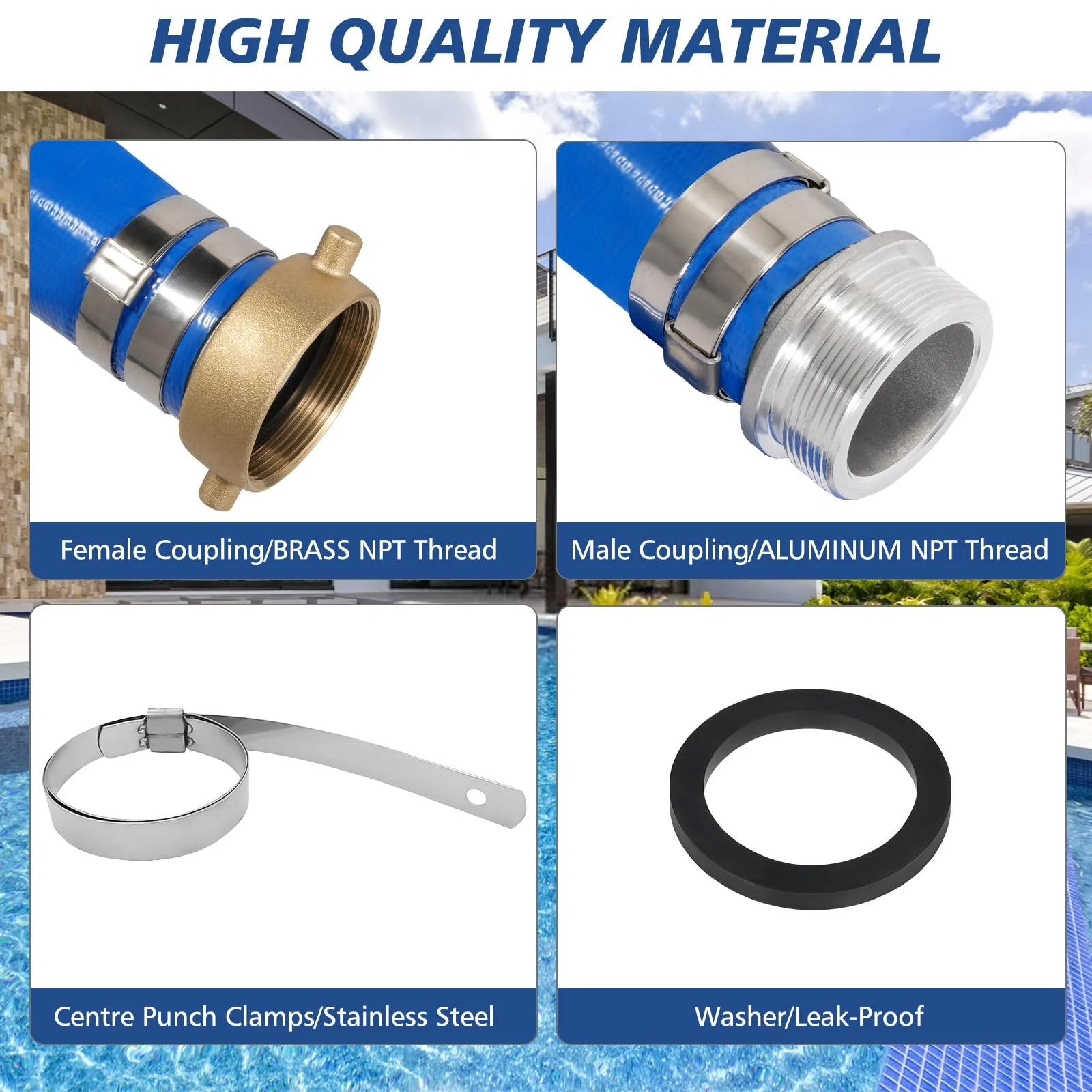 2" x 100 ft Backwash Hose for Swimming Pools, Heavy Duty PVC Lay Flat Water Discharge Hose,Durable Pool Drain Hose with Aluminum Pin Lug Fittings for Pump And Filters - Image 6