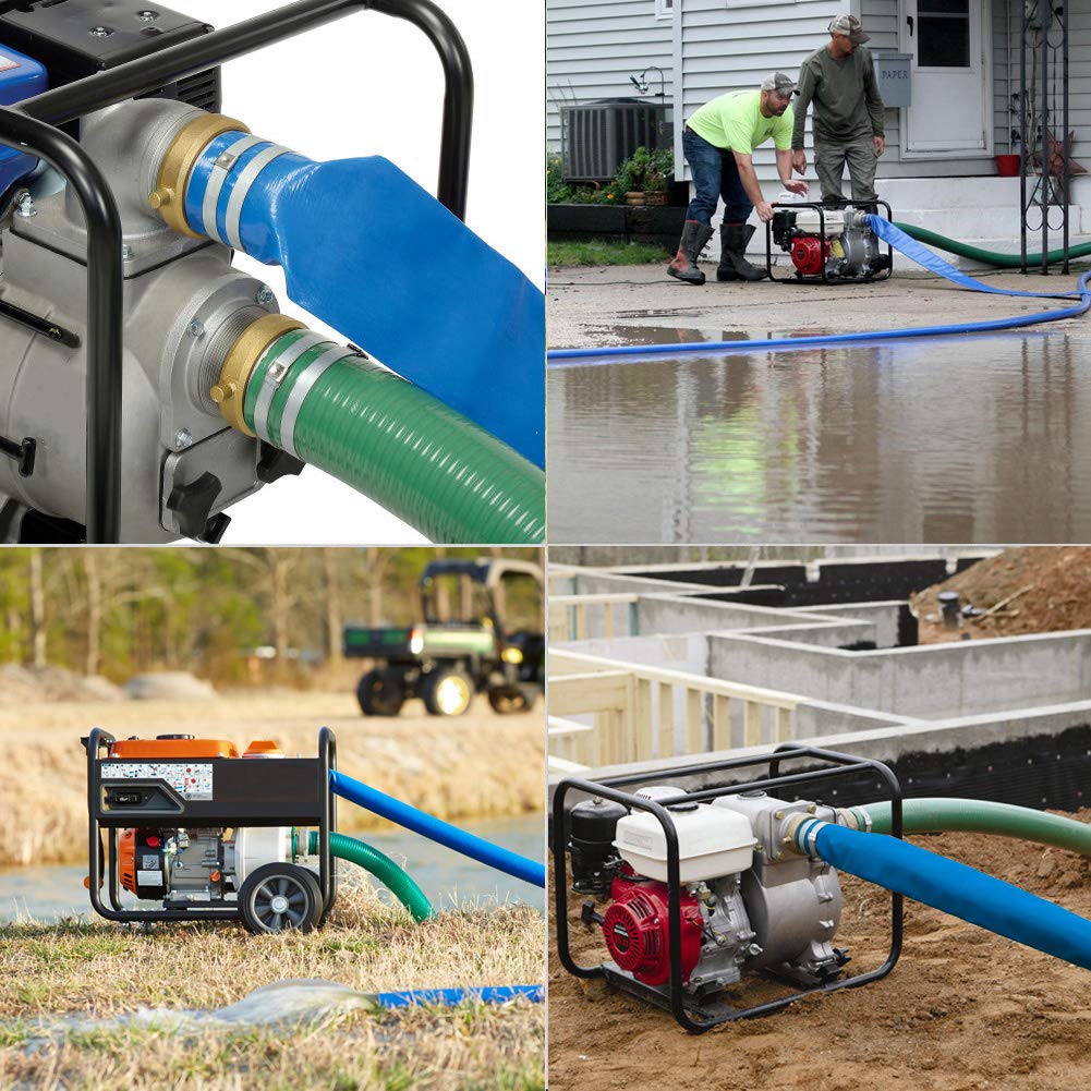 2" x 50' Blue PVC Backwash and Discharge Hose for Swimming Pools, Heavy Duty Reinforced Flat Pool Hose with Aluminum Pin Lug Fittings - Image 3