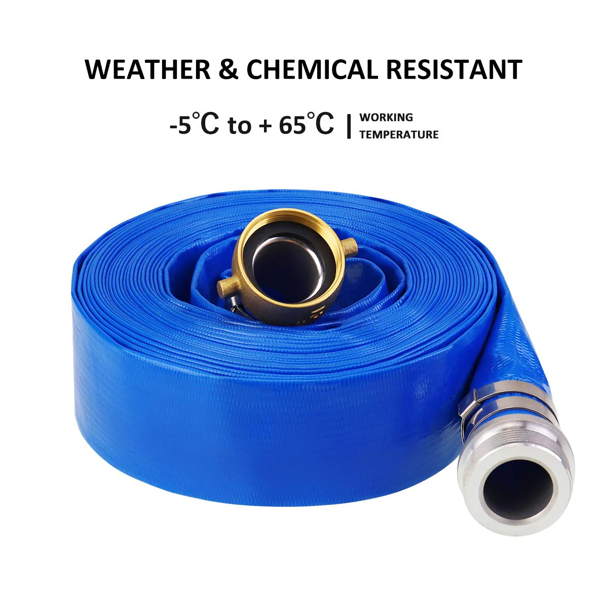 2" x 50' Blue PVC Backwash and Discharge Hose for Swimming Pools, Heavy Duty Reinforced Flat Pool Hose with Aluminum Pin Lug Fittings - Image 5