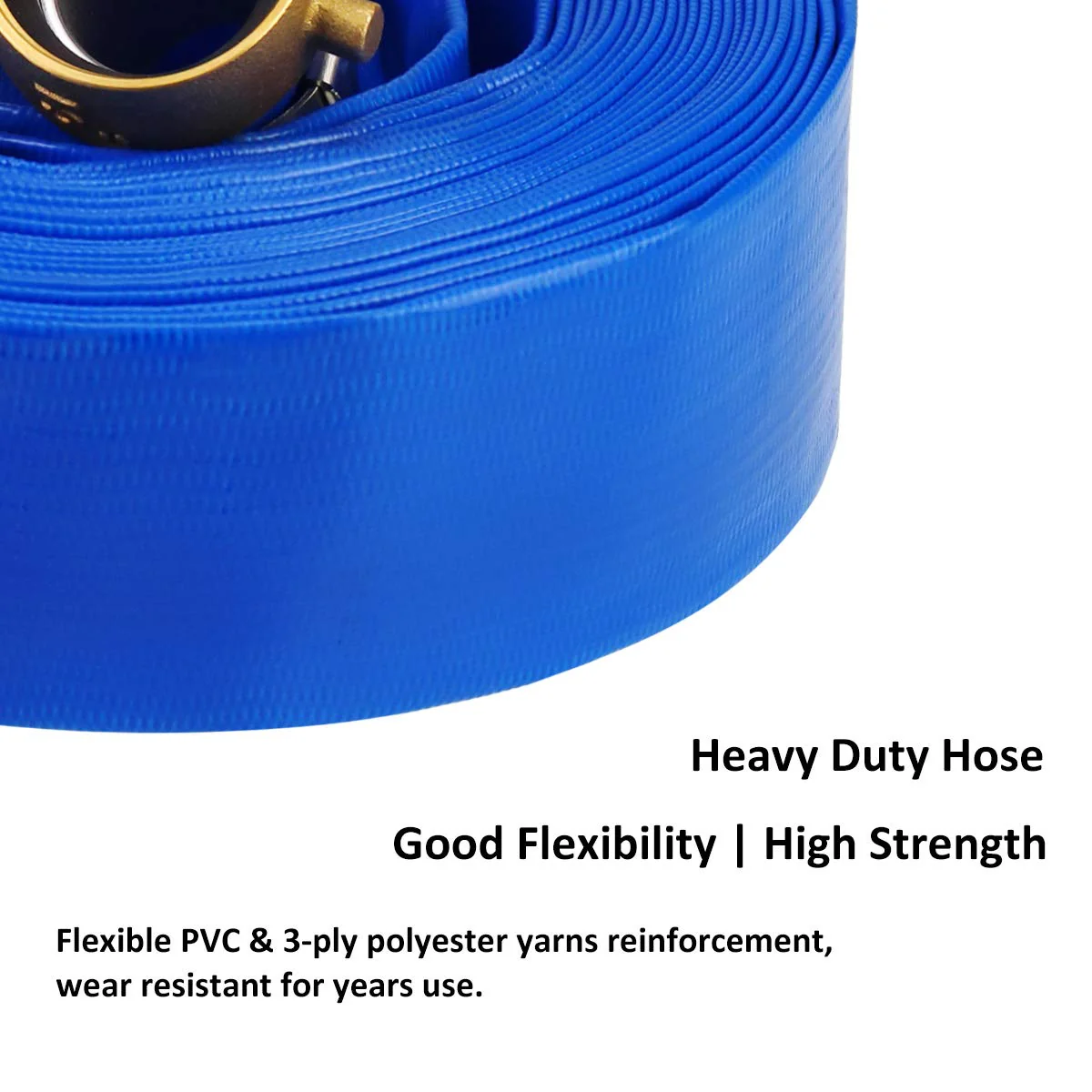 2" x 50' Blue PVC Backwash and Discharge Hose for Swimming Pools, Heavy Duty Reinforced Flat Pool Hose with Aluminum Pin Lug Fittings - Image 6