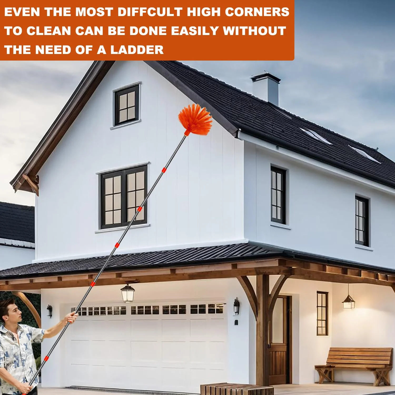 20 Feet High Reach Duster Kit with 2-14 ft Extension Pole, Cobweb & Corner Brush Cleaning Duster Kit for Cleaning, Microfiber Feather Duster Cleaner with Washable Head for Ceiling Fan, Furniture, Home - Image 3