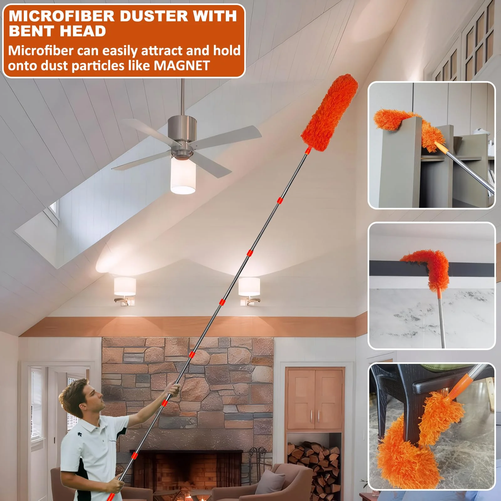 20 Feet High Reach Duster Kit with 2-14 ft Extension Pole, Cobweb & Corner Brush Cleaning Duster Kit for Cleaning, Microfiber Feather Duster Cleaner with Washable Head for Ceiling Fan, Furniture, Home - Image 5