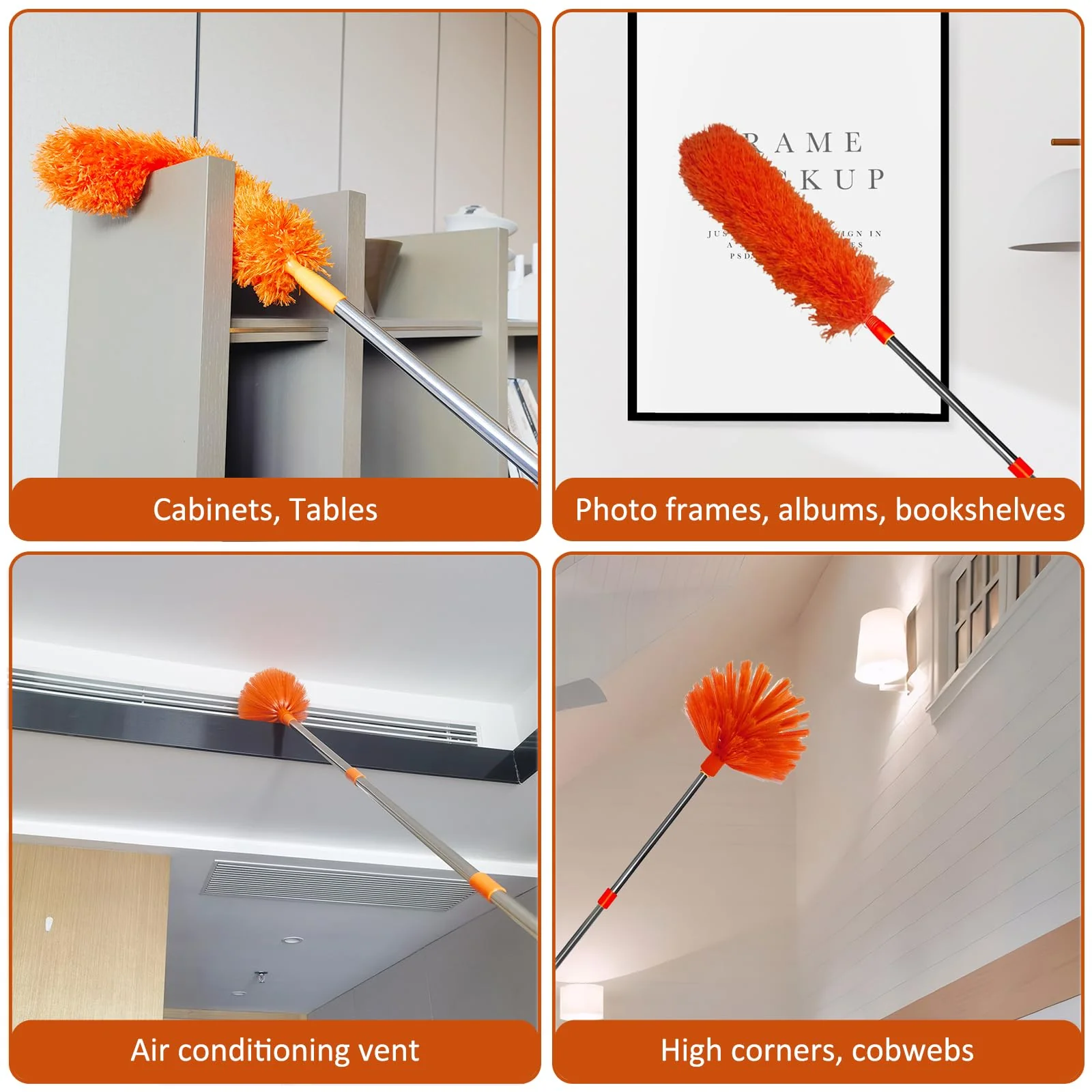 20 Feet High Reach Duster Kit with 2-14 ft Extension Pole, Cobweb & Corner Brush Cleaning Duster Kit for Cleaning, Microfiber Feather Duster Cleaner with Washable Head for Ceiling Fan, Furniture, Home - Image 6