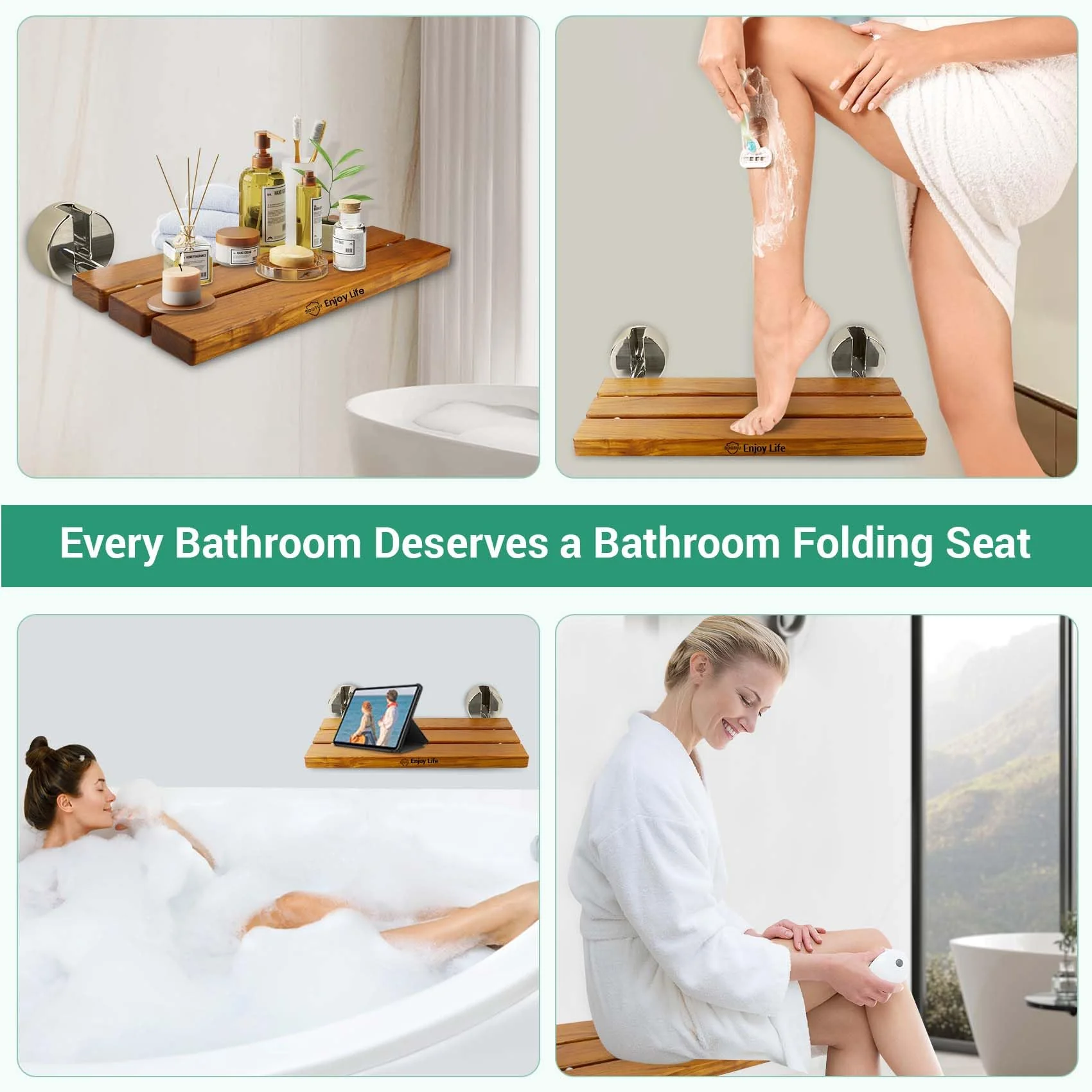 20 Inchs Teak Folding Shower Seat Wall Mounted, Fold Down Shower Seat for Inside Shower, Home Care Folding Shower Seat, Wall Mounted Shower Bench with 400 Lb. (Wood) - Image 8