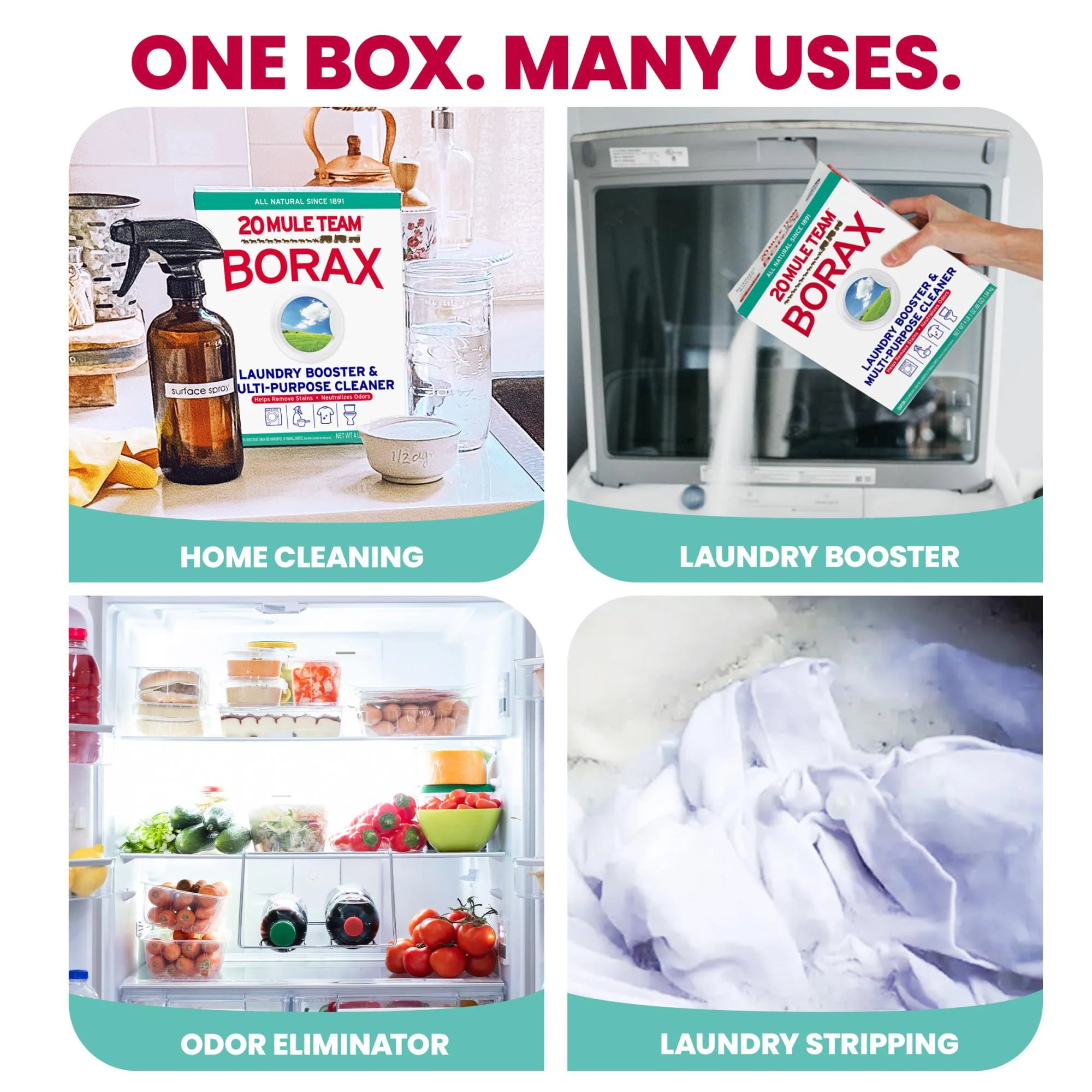 20 Mule Team All Natural Borax Detergent Booster & Multi-Purpose Household Cleaner, 65 Ounce, 4 Count - Image 2