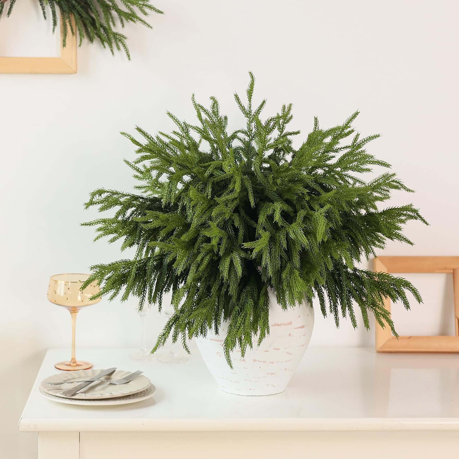 20 Pcs Christmas Norfolk Pine Branches -18" Real Touch Artificial Norfolk Pine Branch Faux Plants Stem Fake Greenery Pine Picks for Vase DIY Crafts Garland Wreath Home Indoor Outdoor Decoration - Image 3