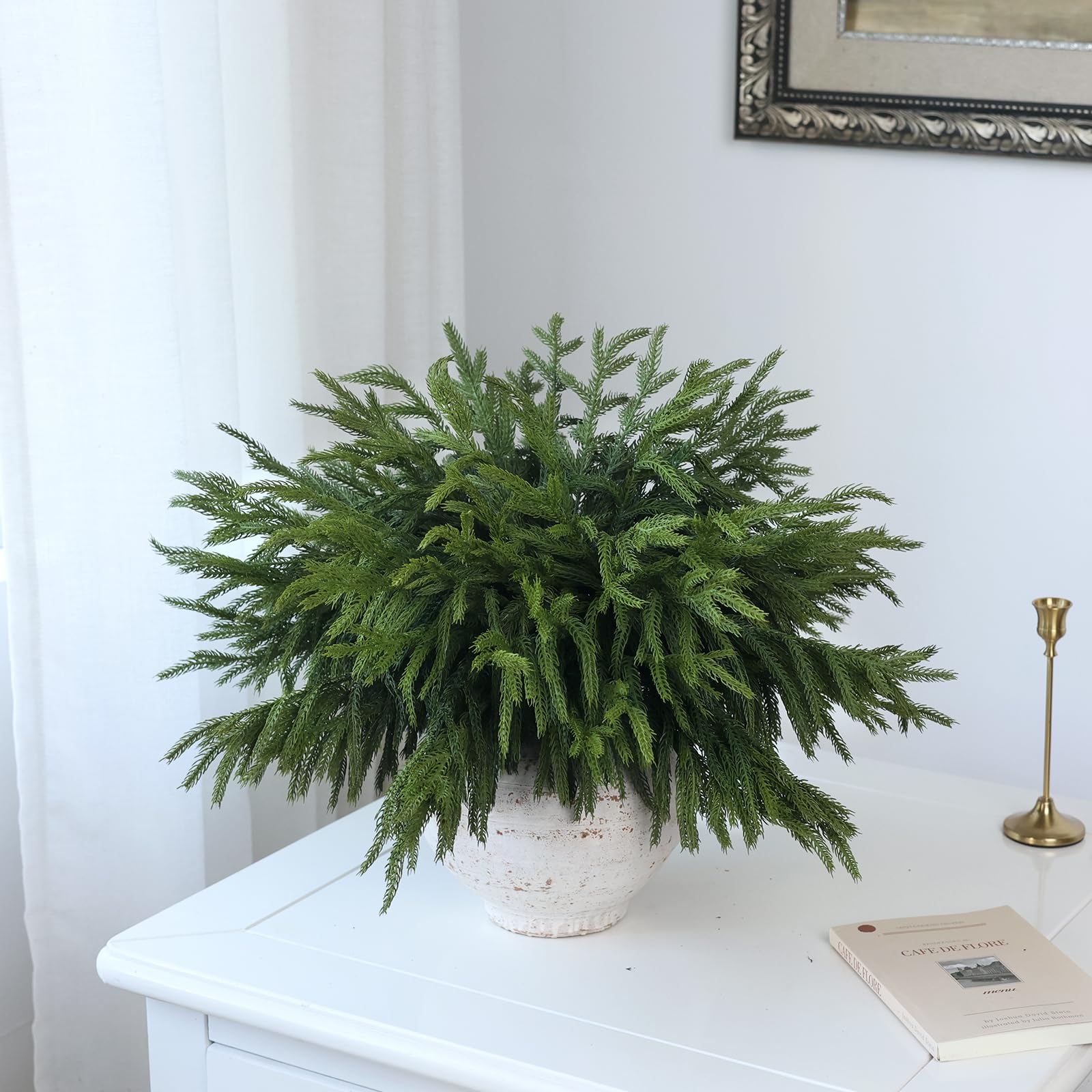 20 Pcs Christmas Norfolk Pine Branches -18" Real Touch Artificial Norfolk Pine Branch Faux Plants Stem Fake Greenery Pine Picks for Vase DIY Crafts Garland Wreath Home Indoor Outdoor Decoration - Image 9